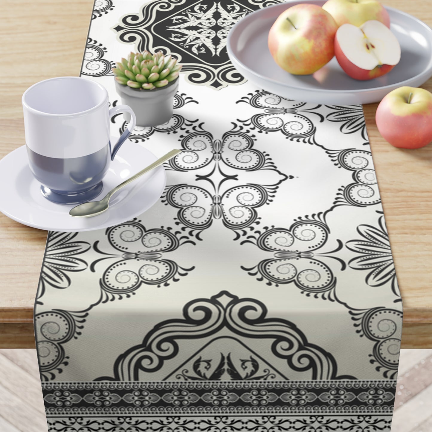 Ornate Baroque Cream Gray Greek KeyTable Runner