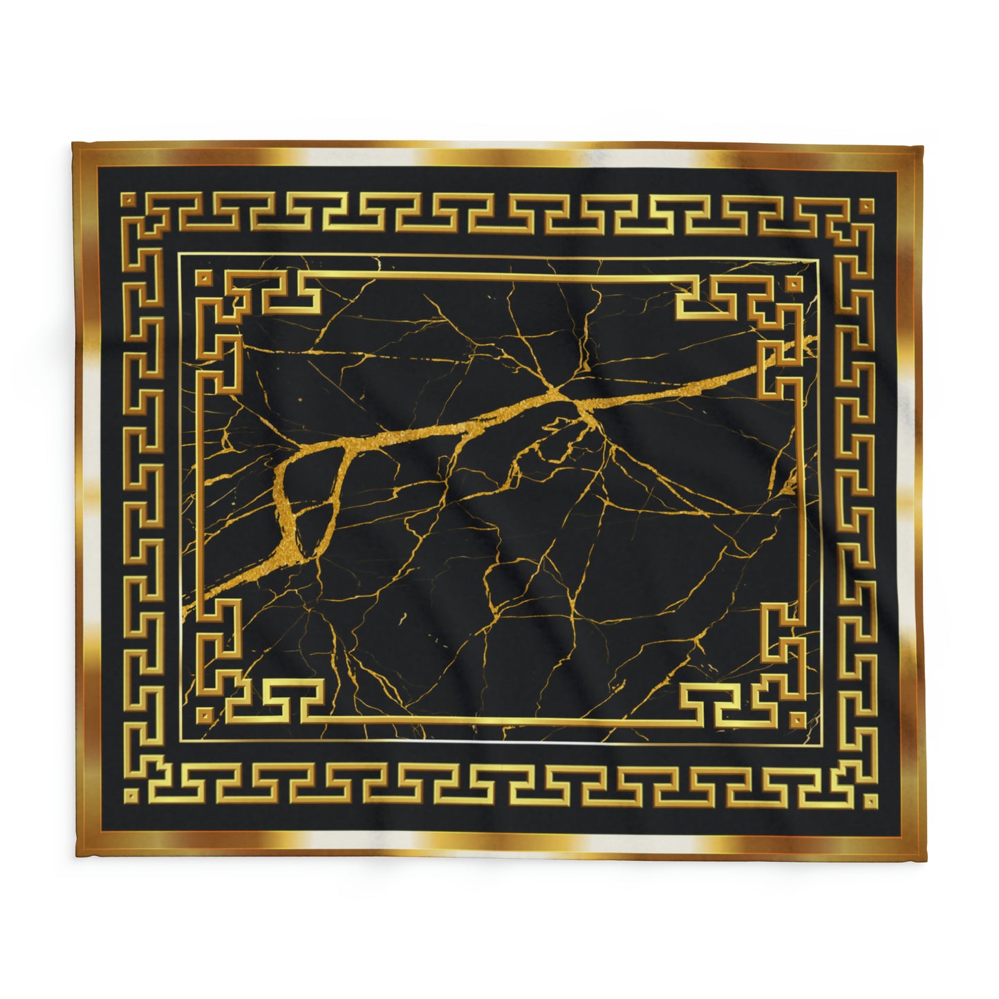 Greek Key Gold Black Marbleized Arctic Fleece Blanket