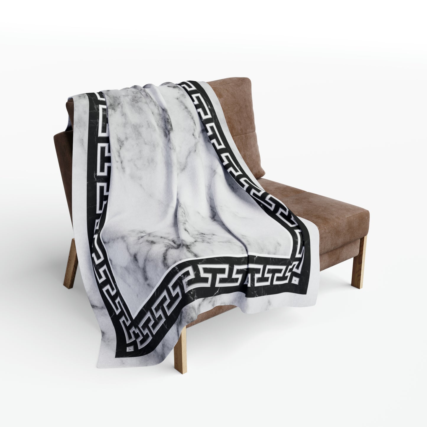 Greek Key White Black Marbleized Arctic Fleece Blanket