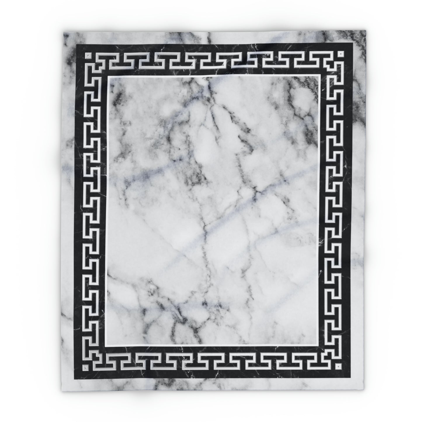 Greek Key White Black Marbleized Arctic Fleece Blanket