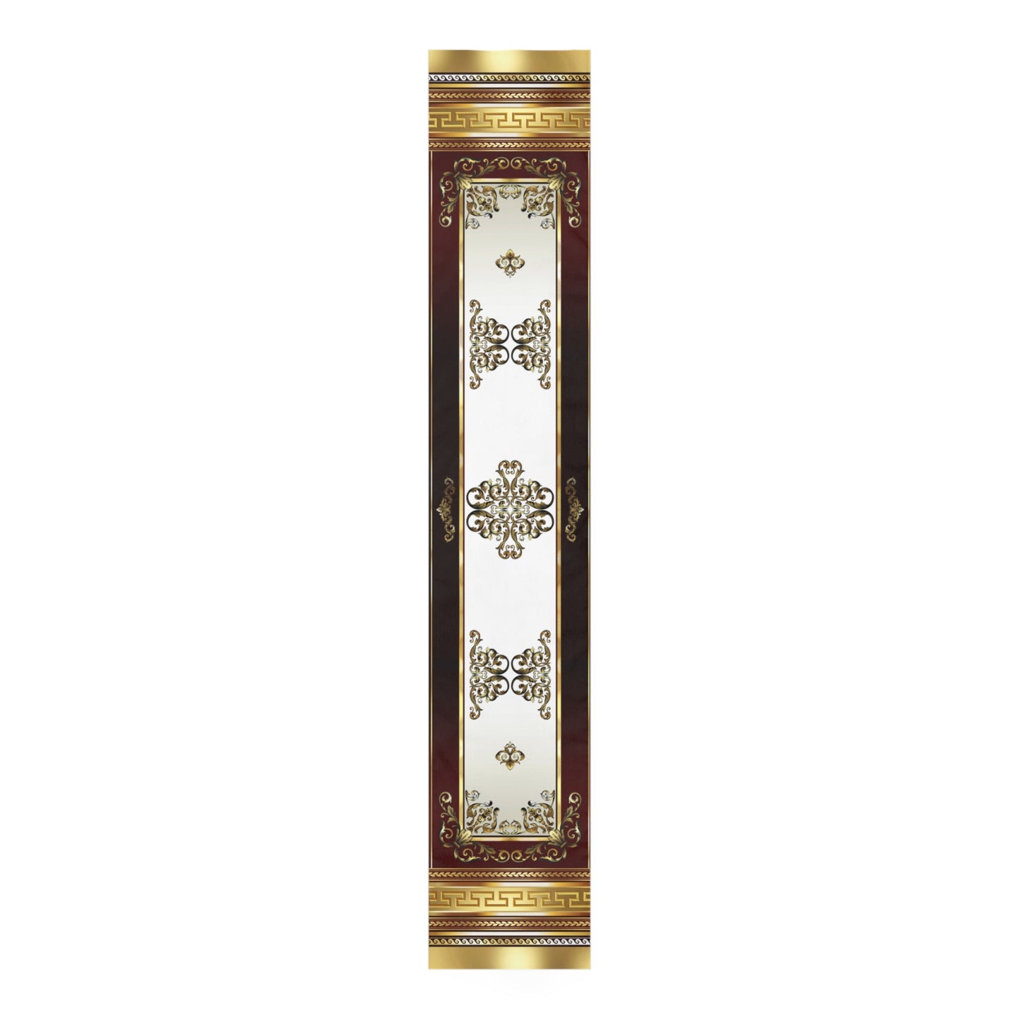 Gold Greek Key Maroon Ornate Baroque Table Runner