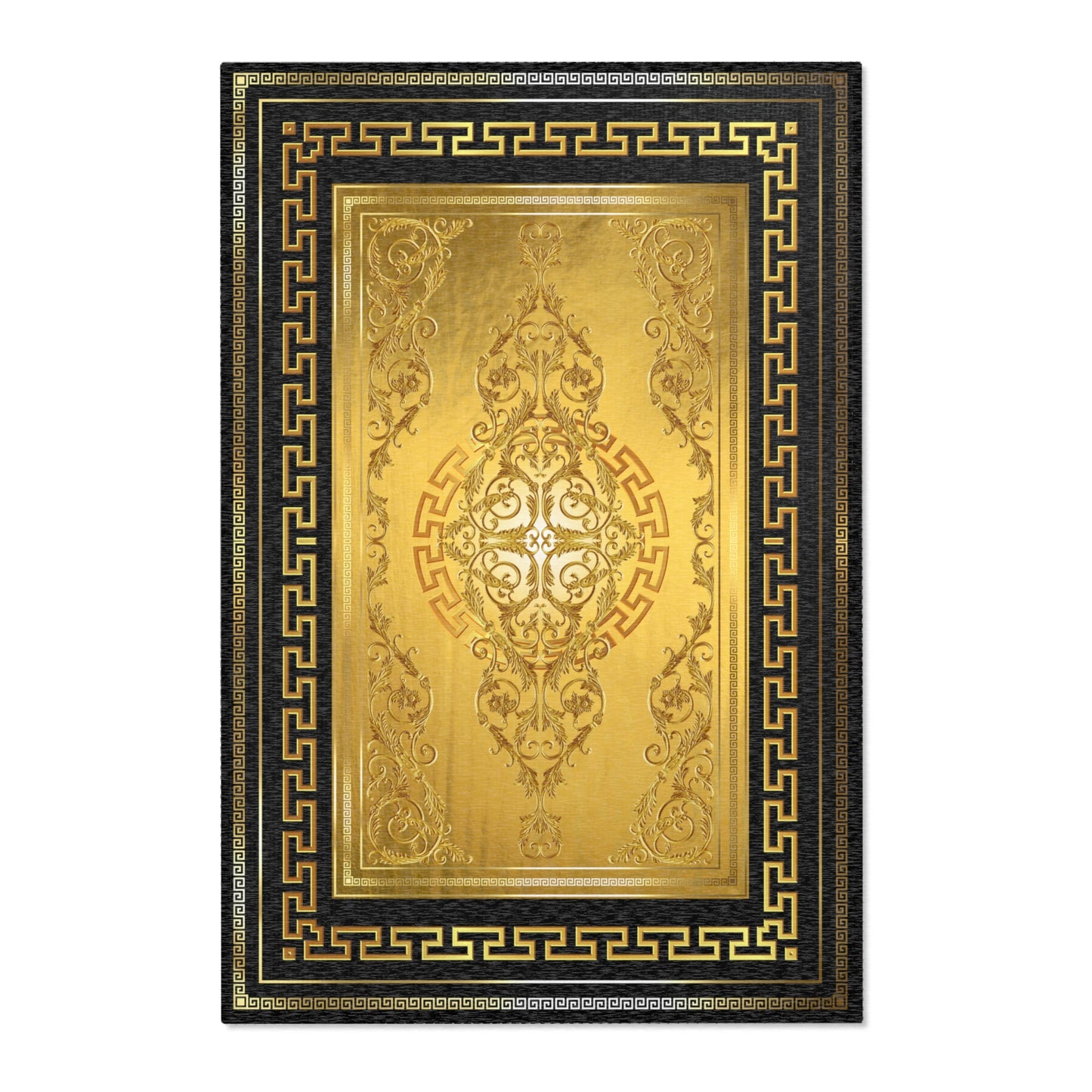 Baroque Gold Black Greek Key Ornate Area Rugs
