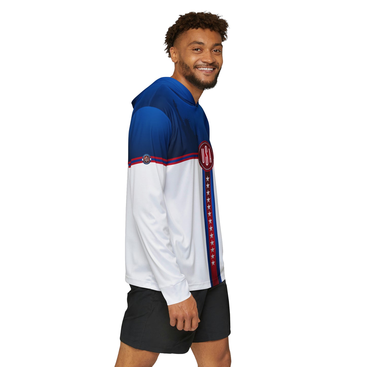 USA Blue White Men's Sports Warmup Hoodie
