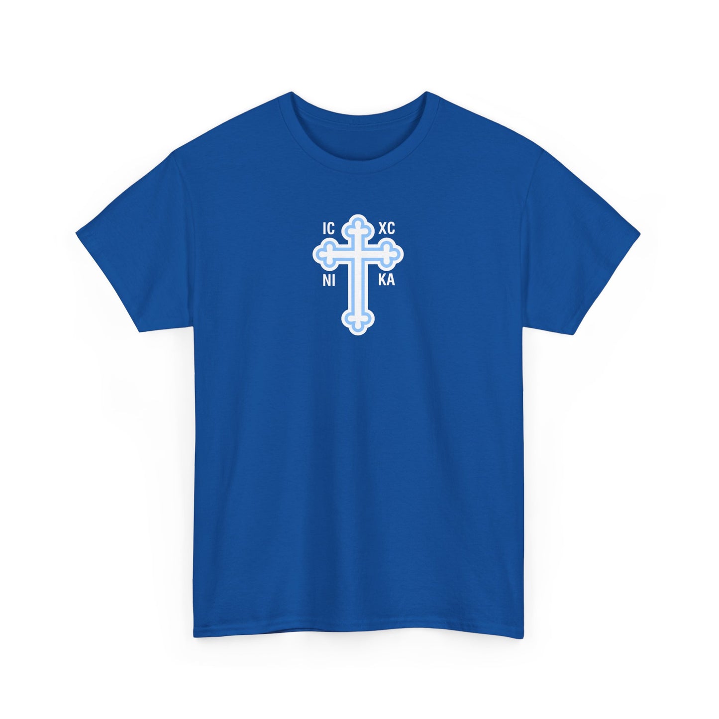 Greek Orthodox Cross White Blue GOYA Unisex Heavy Cotton Tee