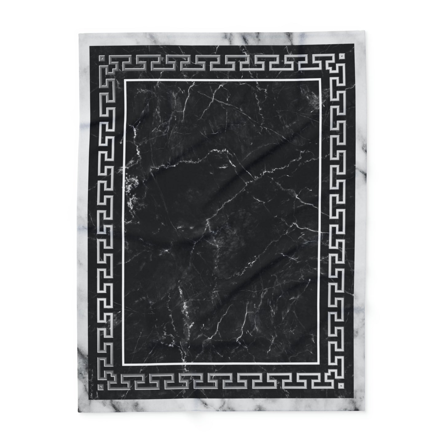 Greek Key Gray Black White Marbleized Arctic Fleece Blanket