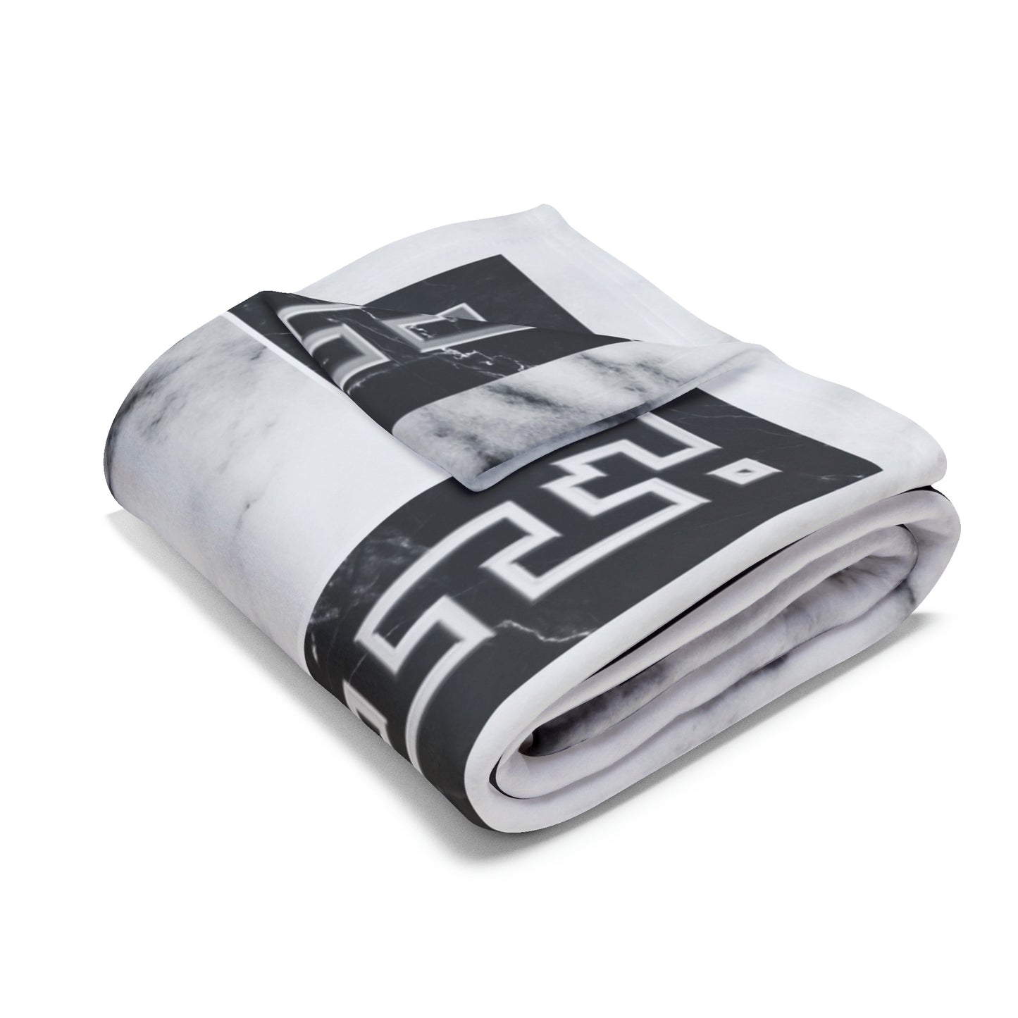 Greek Key White Black Marbleized Arctic Fleece Blanket