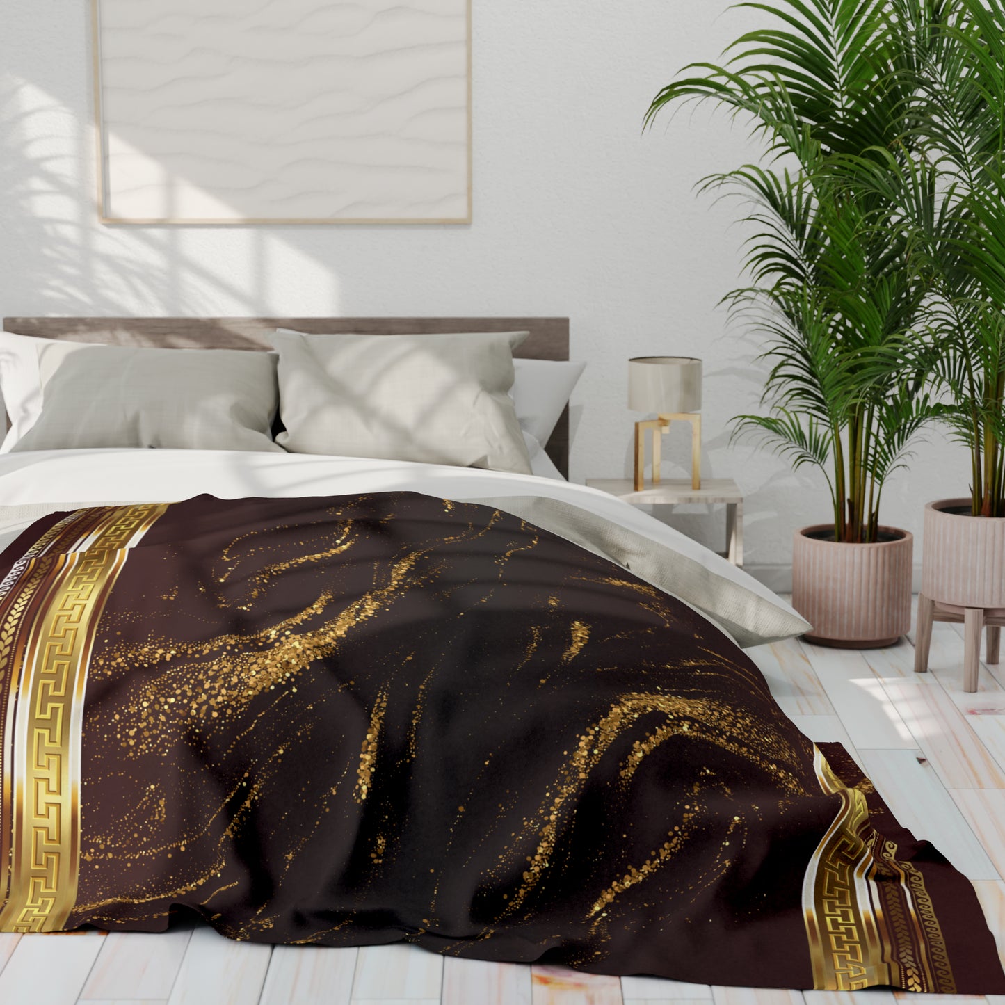 Greek Key Gold Flake Maroon Arctic Fleece Blanket