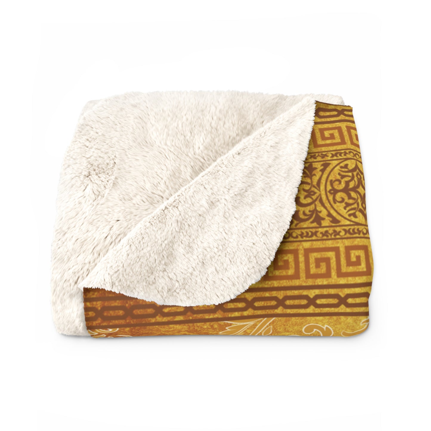 Greek Key Gold Ornate Floral Sherpa Fleece Blanket