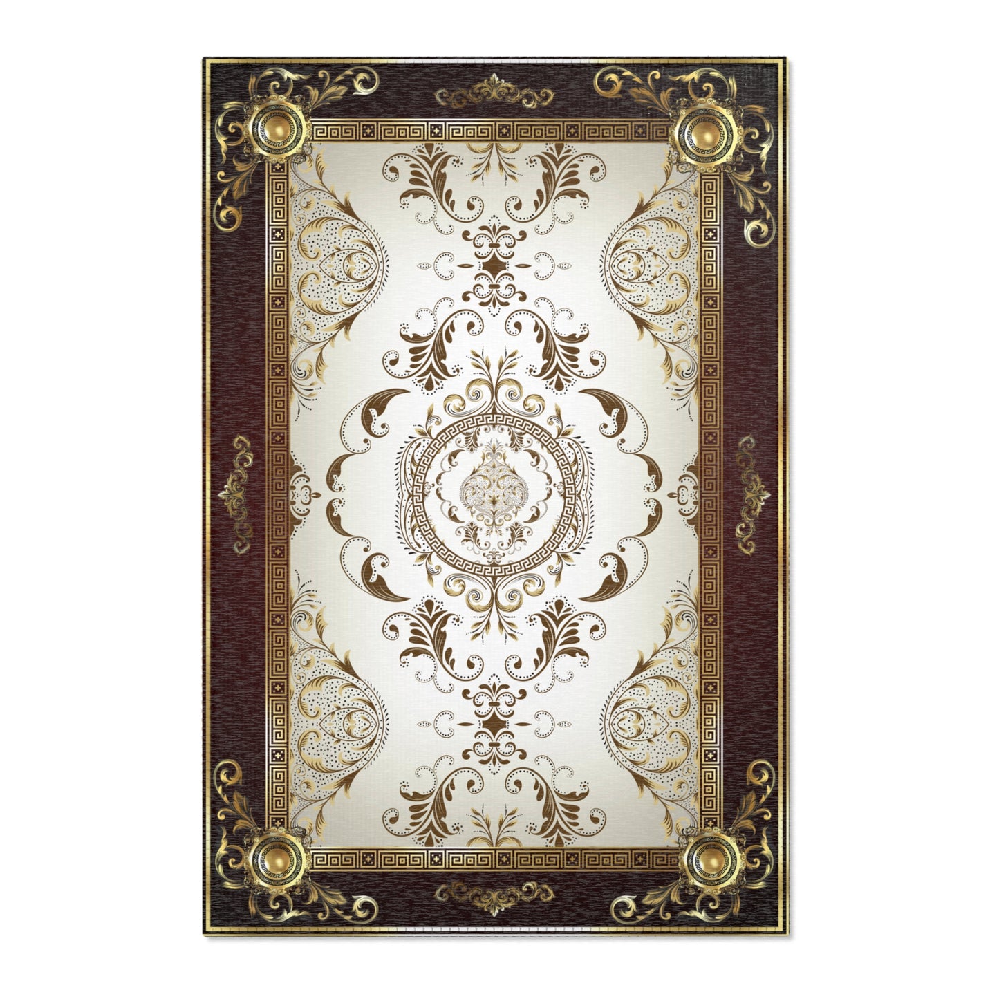 Maroon Khaki Foral Greek Key Area Rugs