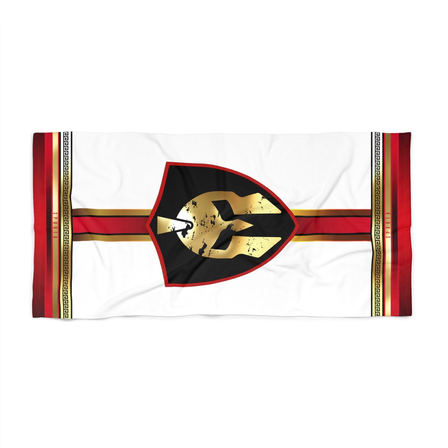 Spartan Helmet Red Gold Black Beach Towel