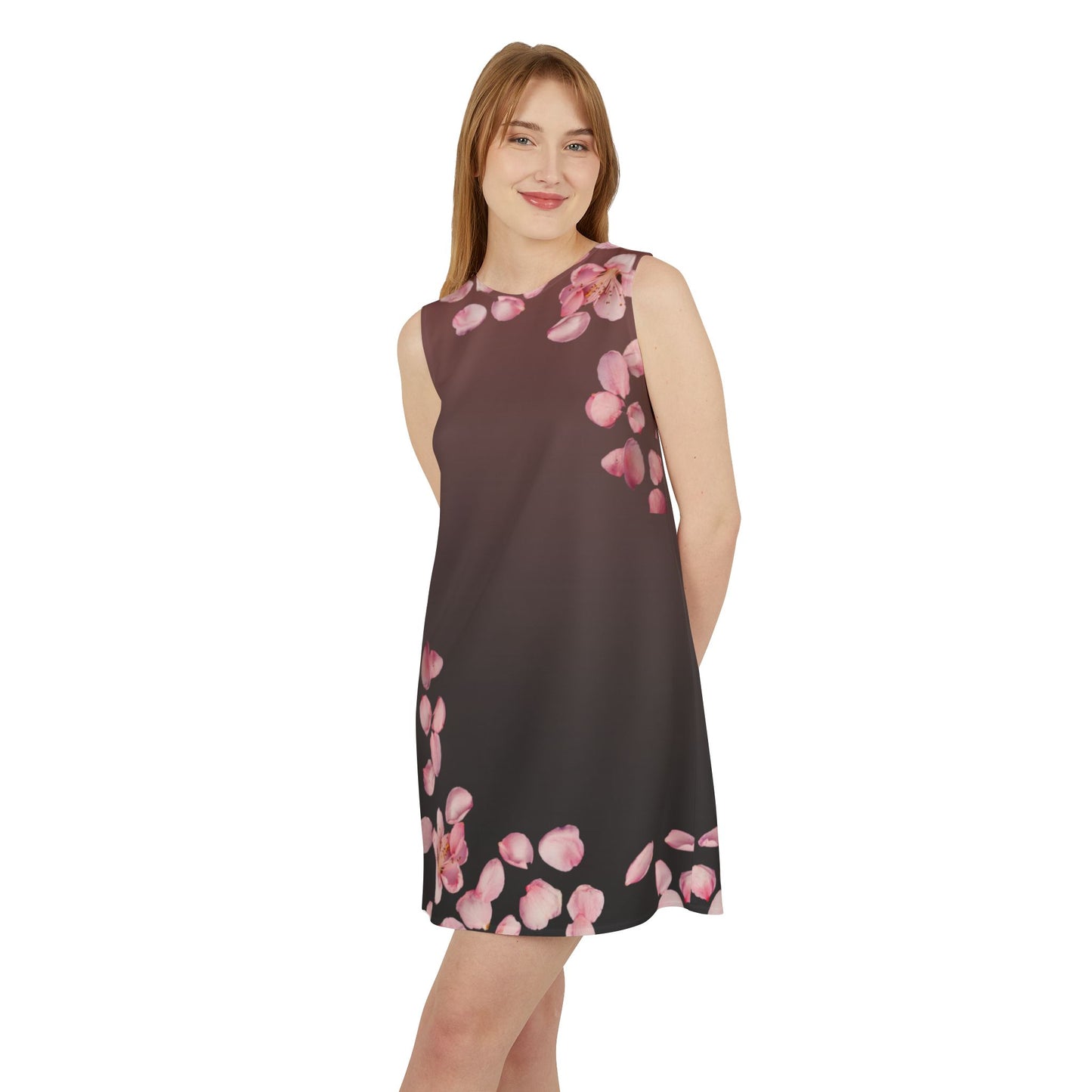 Black Pink Floral A-line Sleeveless Dress Kiki Collection