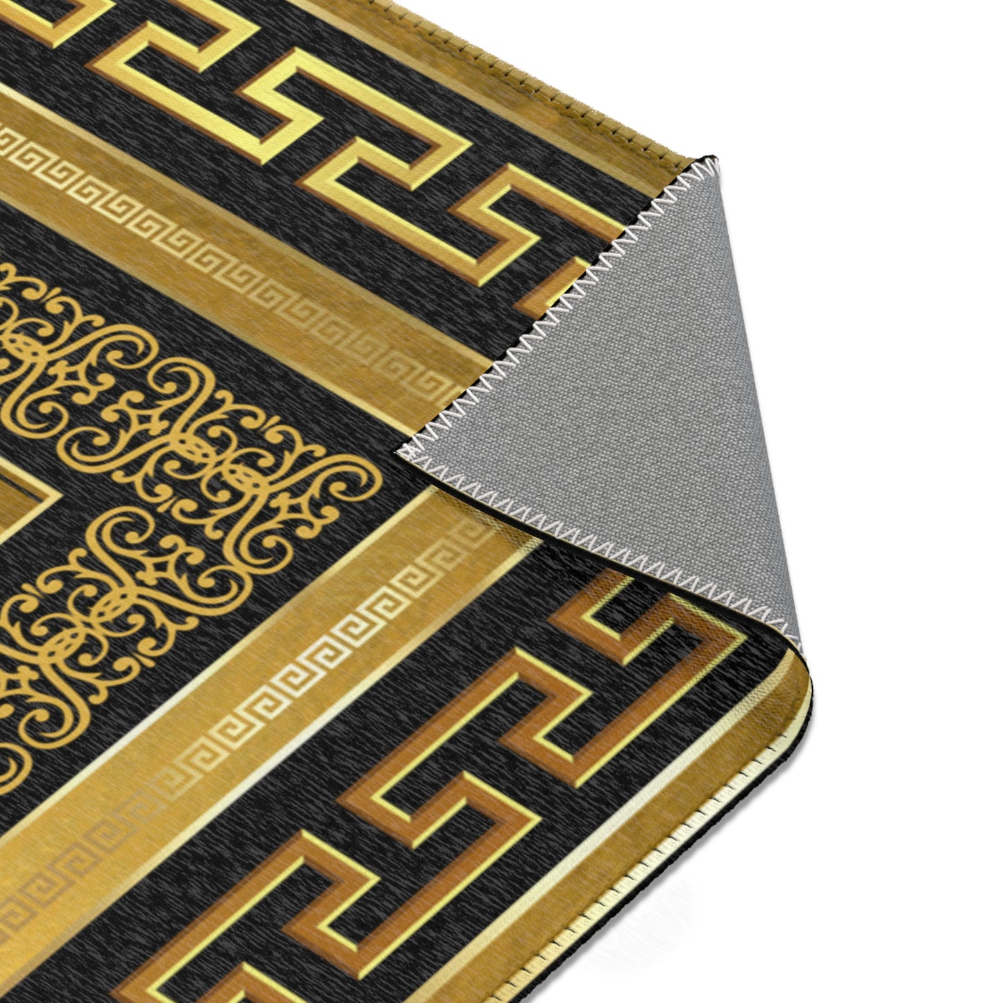 Gold & Black Greek Keys Gold Black Trim Area Rugs