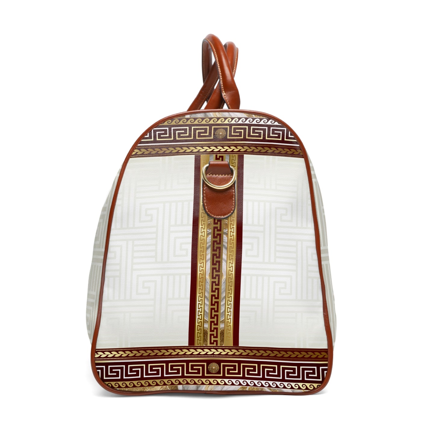 Cream Greek Keys Gold Maroon Waterproof Travel Bag