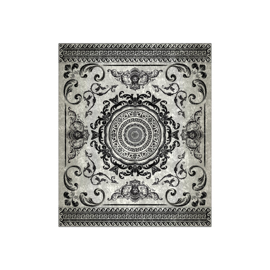 Greek Key Black Cream Angels Crushed Velvet Blanket