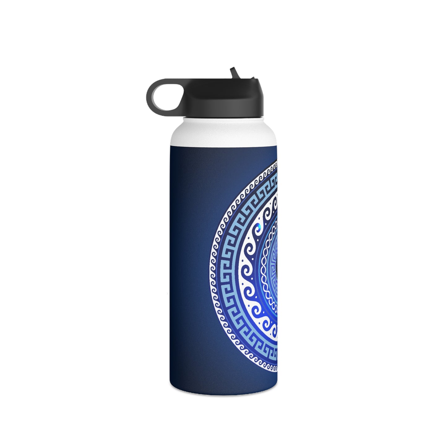 Mati Evil Eye Greek Key Blues Stainless Steel Water Bottle, Standard Lid