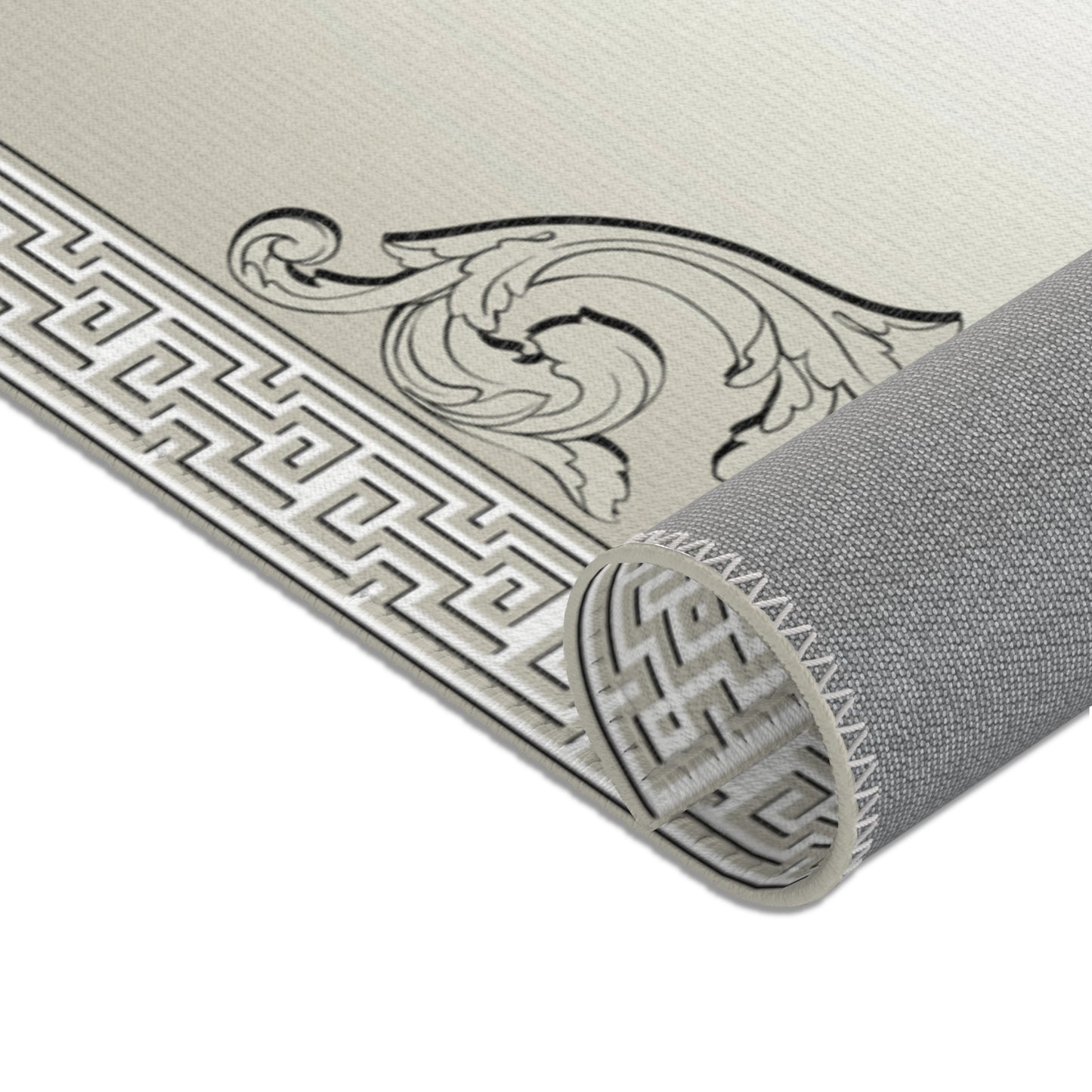 Greek Keys Ornate Khaki Black Trim Area Rugs