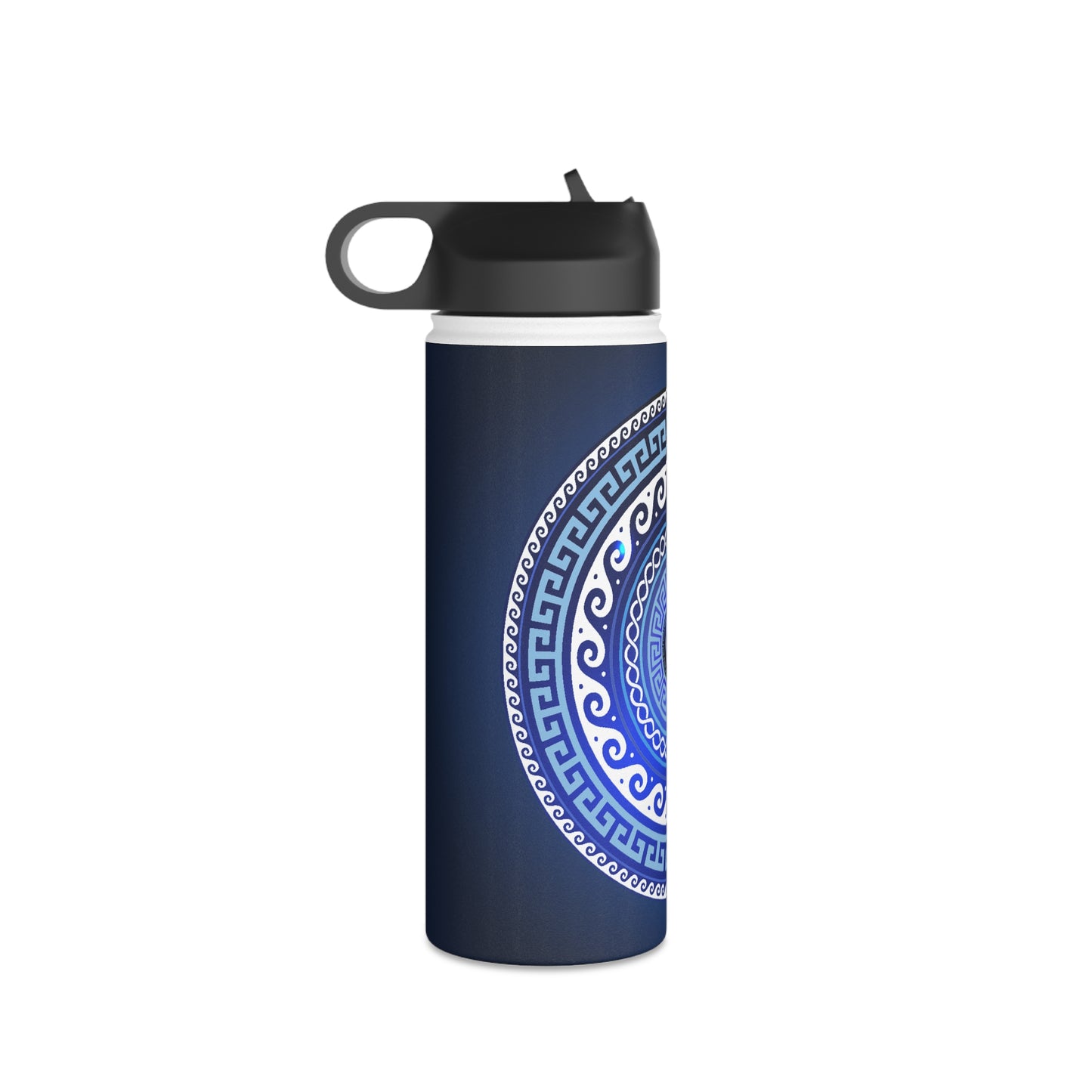 Mati Evil Eye Greek Key Blues Stainless Steel Water Bottle, Standard Lid