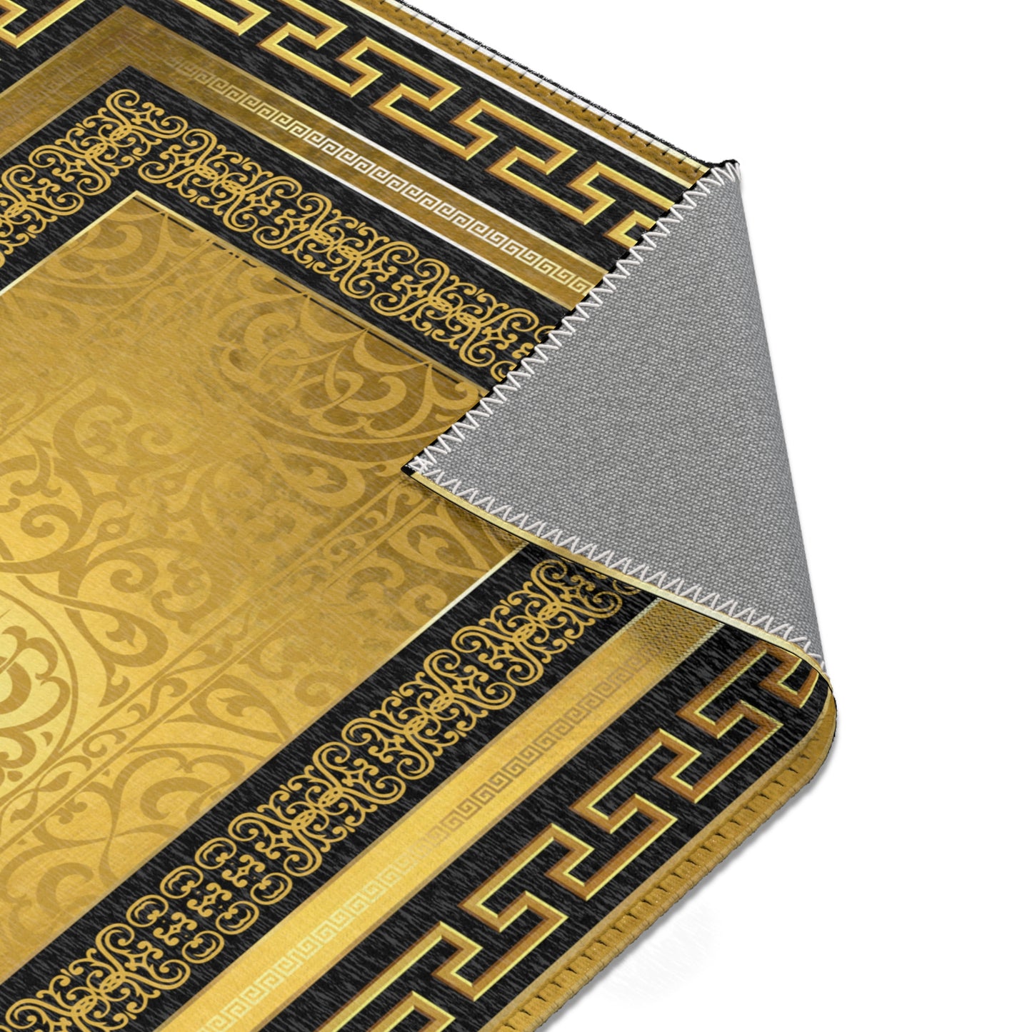 Gold & Black Greek Keys Gold Black Trim Area Rugs