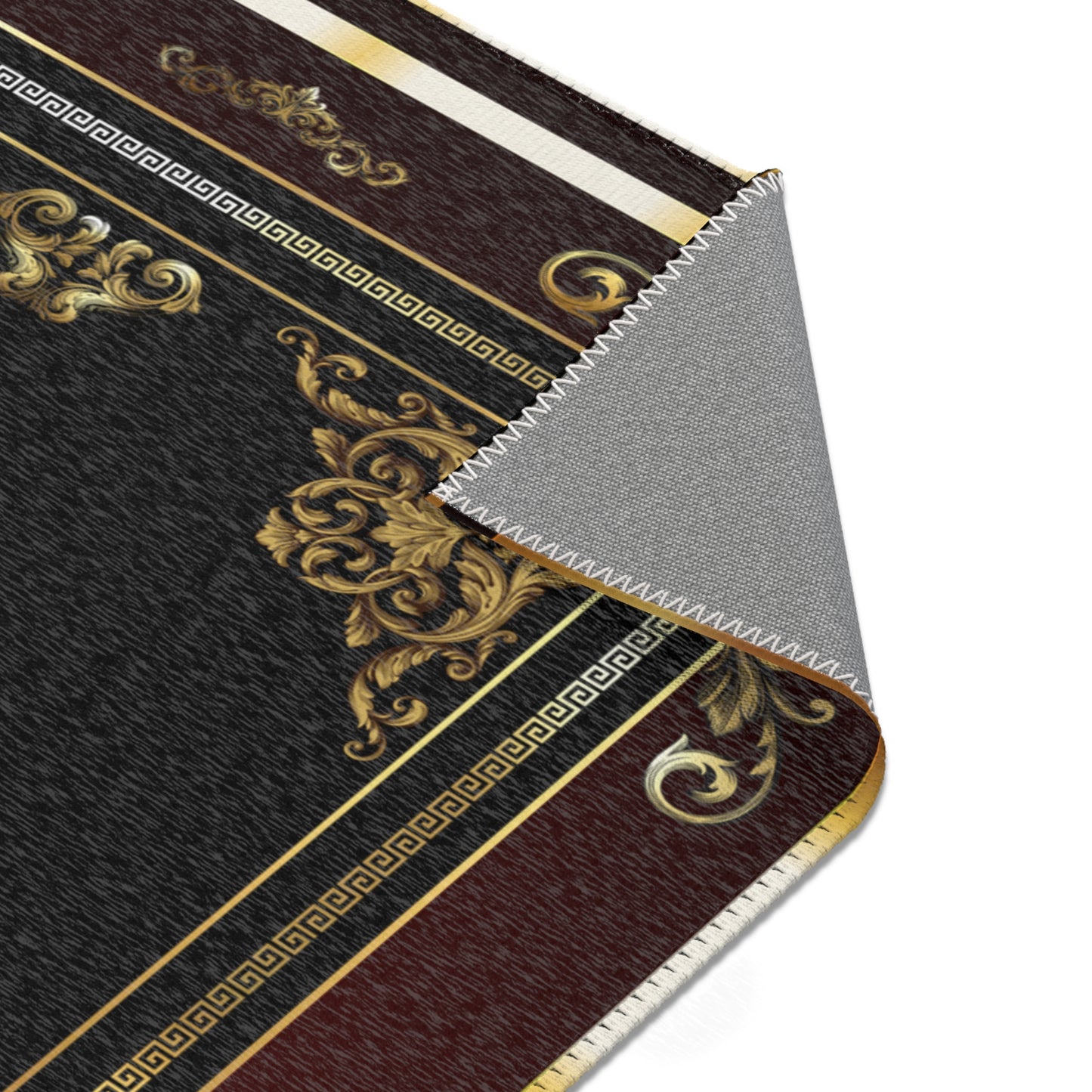 Baroque Gold Black Maroon Greek Key Ornate Area Rugs