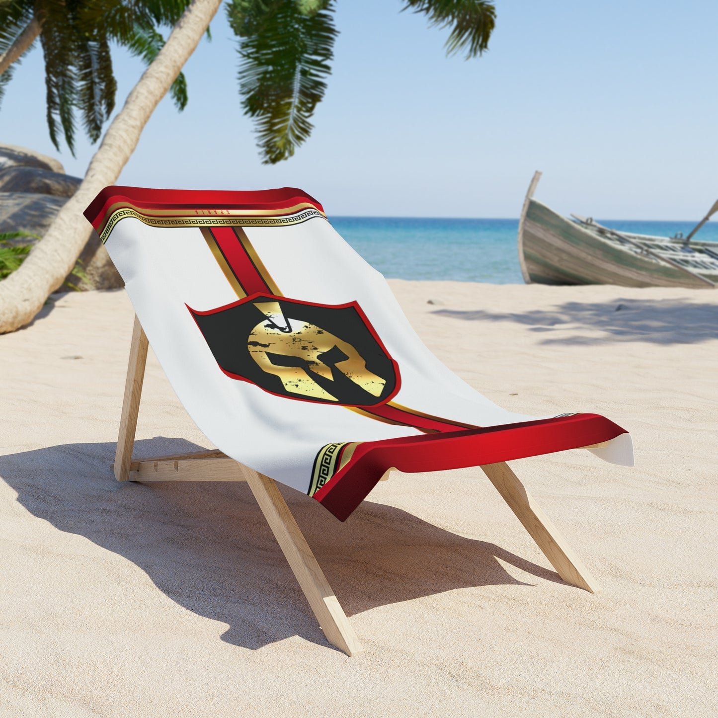 Spartan Helmet Red Gold Black Beach Towel