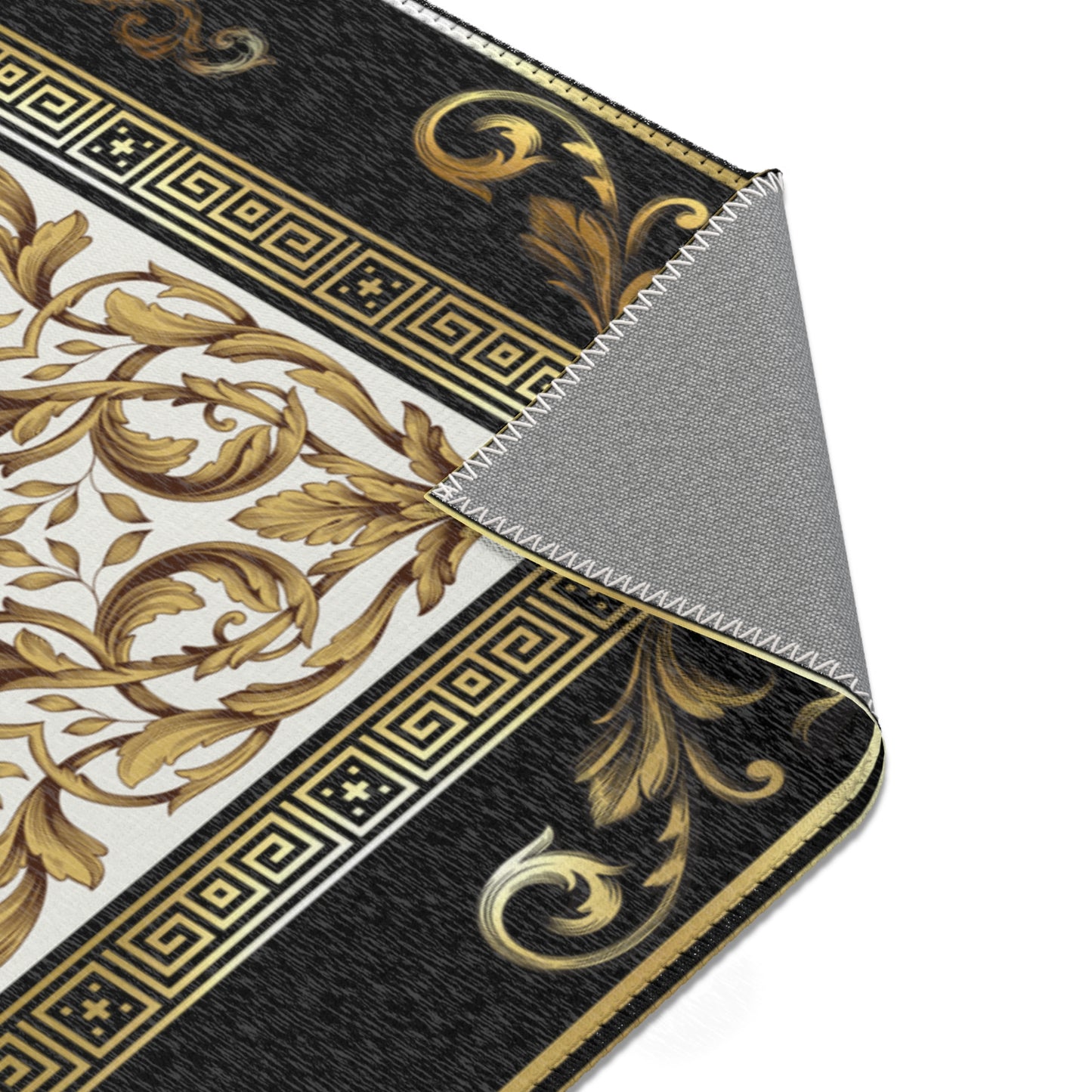 Cream Gold Black Greek Keys Ornate Area Rugs