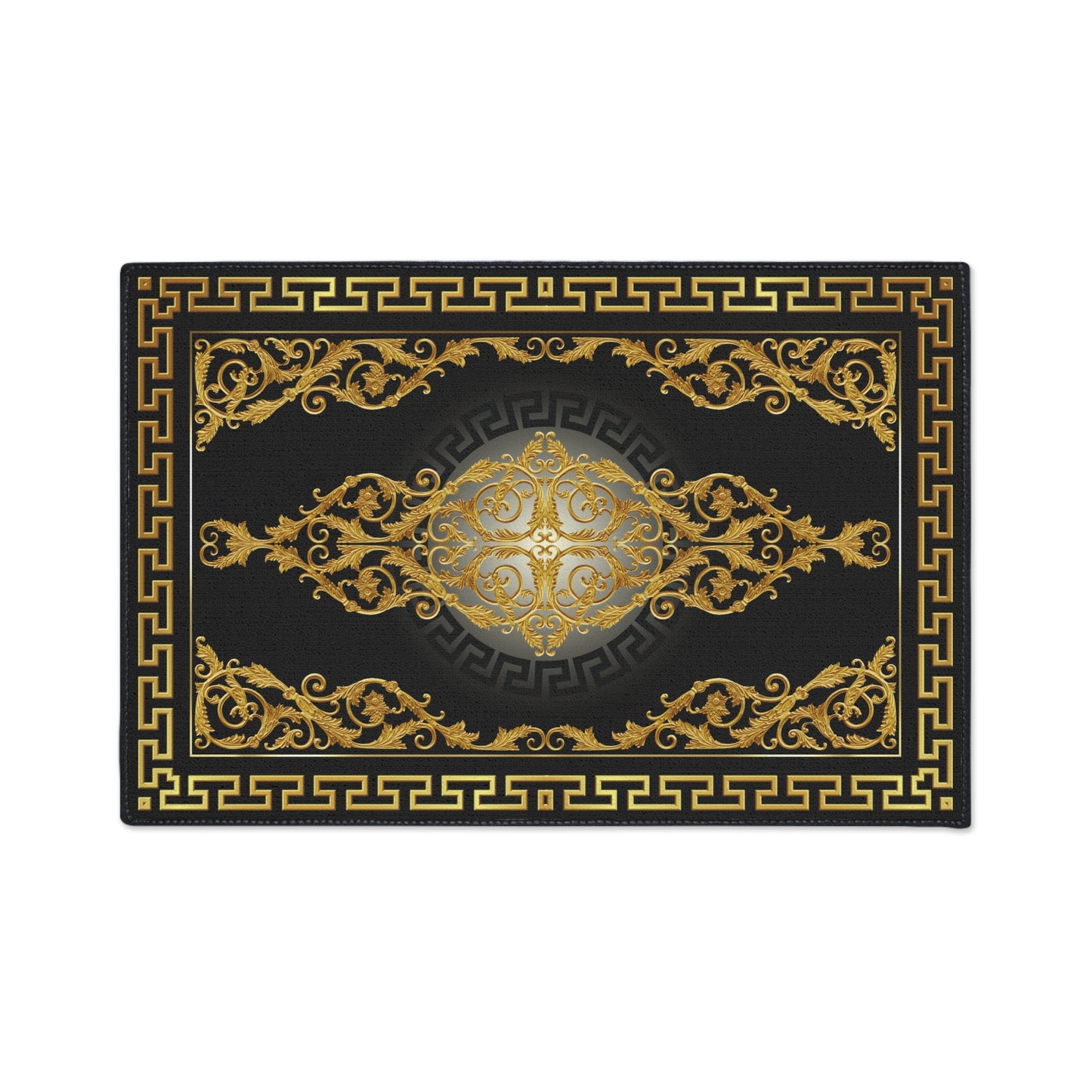 Greek Key Black Gold Baroque Heavy Duty Floor Mat