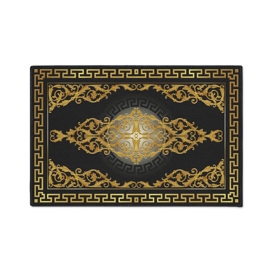 Greek Key Black Gold Baroque Heavy Duty Floor Mat