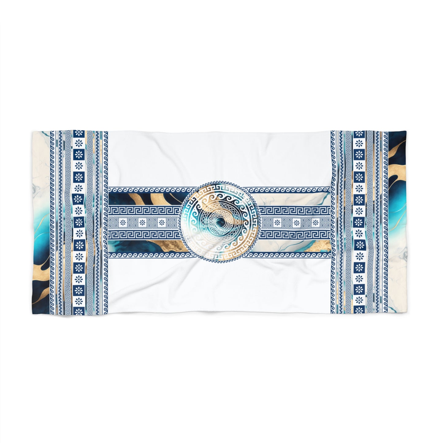 Greek Key Blue Colorful Stone Beach Towel