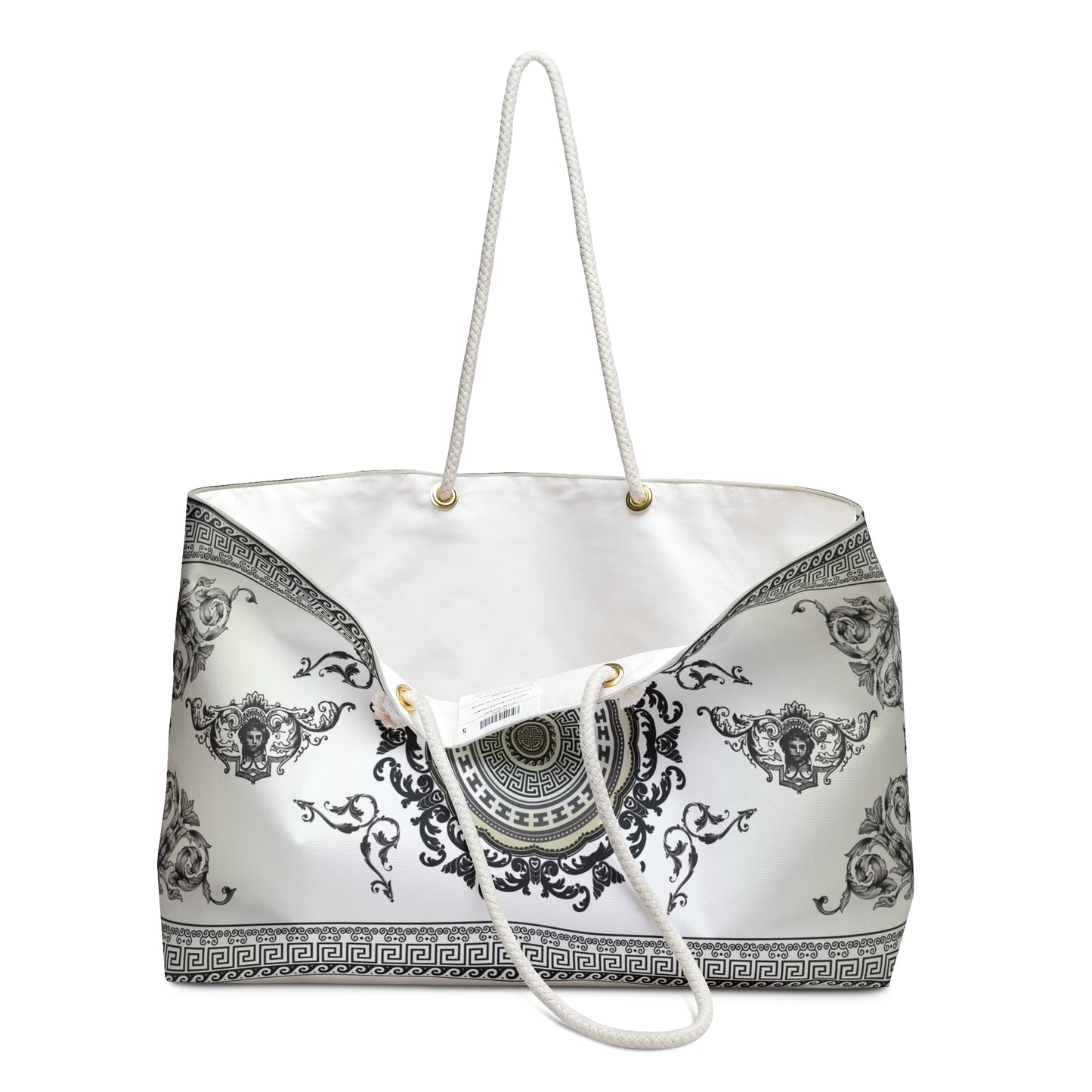 Angel Wings Greek Key Cream Black Ornate Weekender Bag