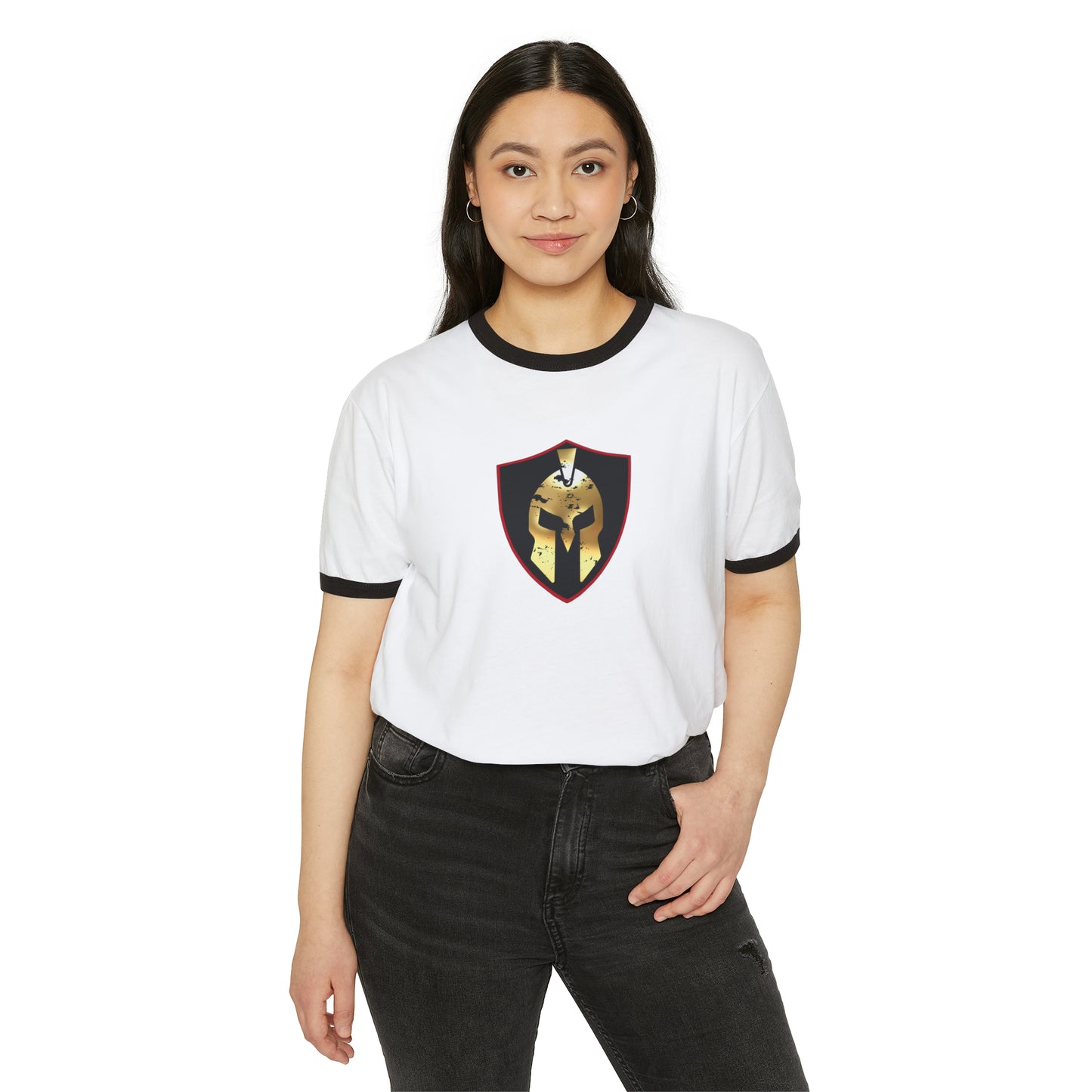 Spartan Helmet Gold Unisex Cotton Ringer T-Shirt