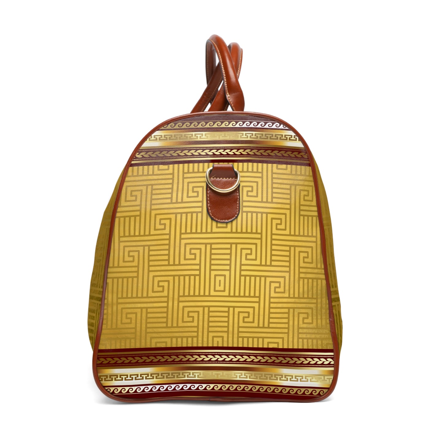 Gold Greek Key Maroon Trim Waterproof Travel Bag