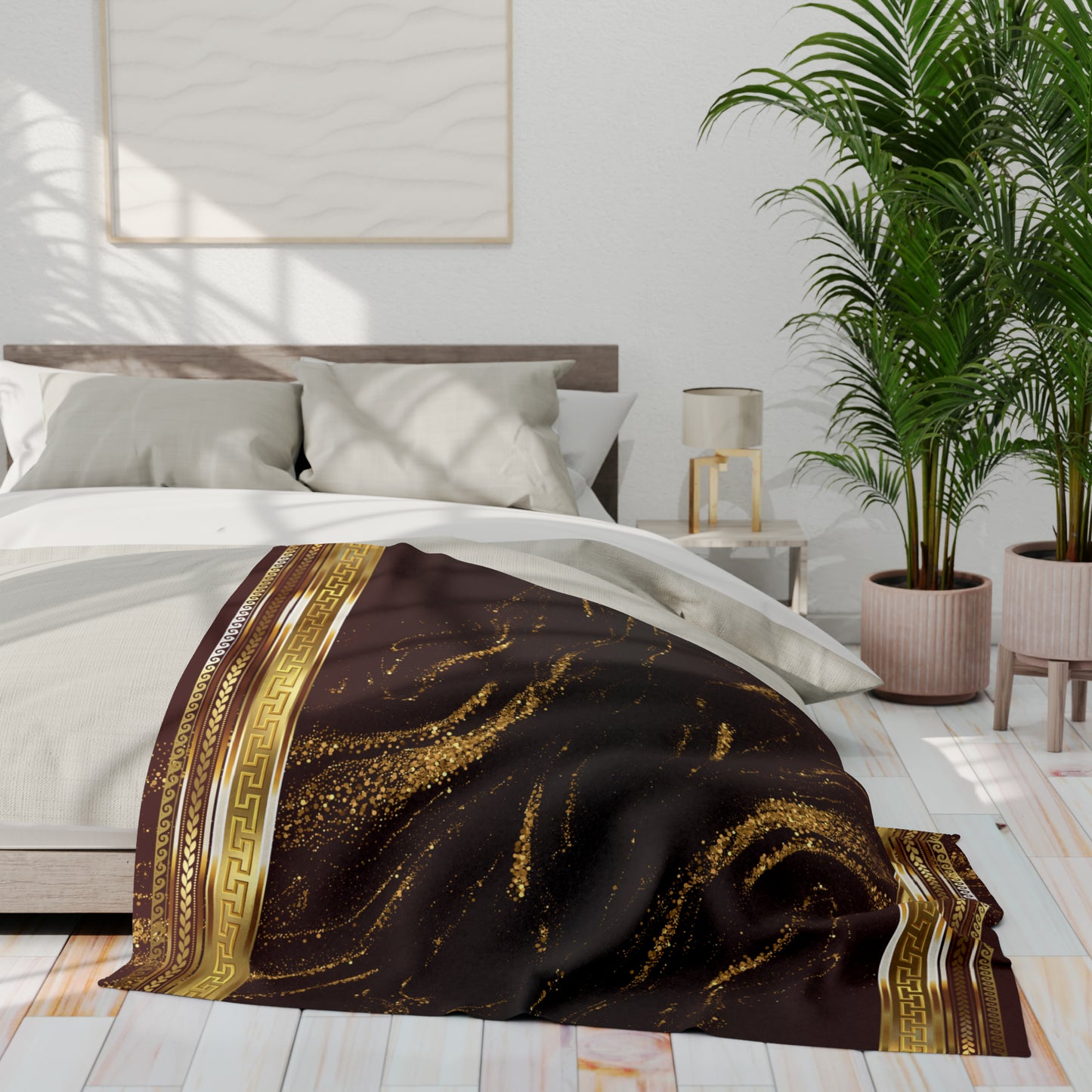 Greek Key Gold Flake Maroon Arctic Fleece Blanket