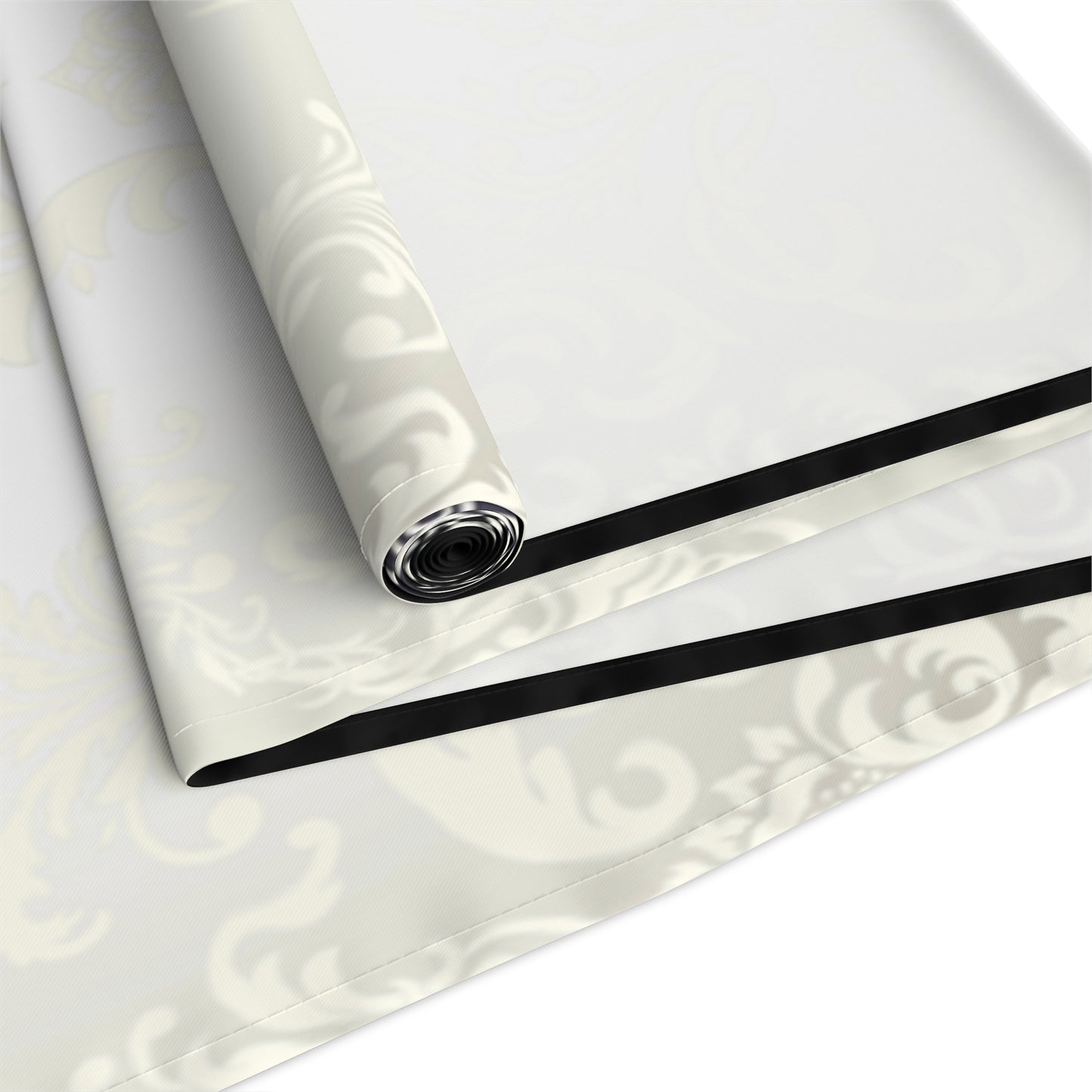 Greek Key Ornate Baroque Cream Black White Table Runner (Cotton, Poly)