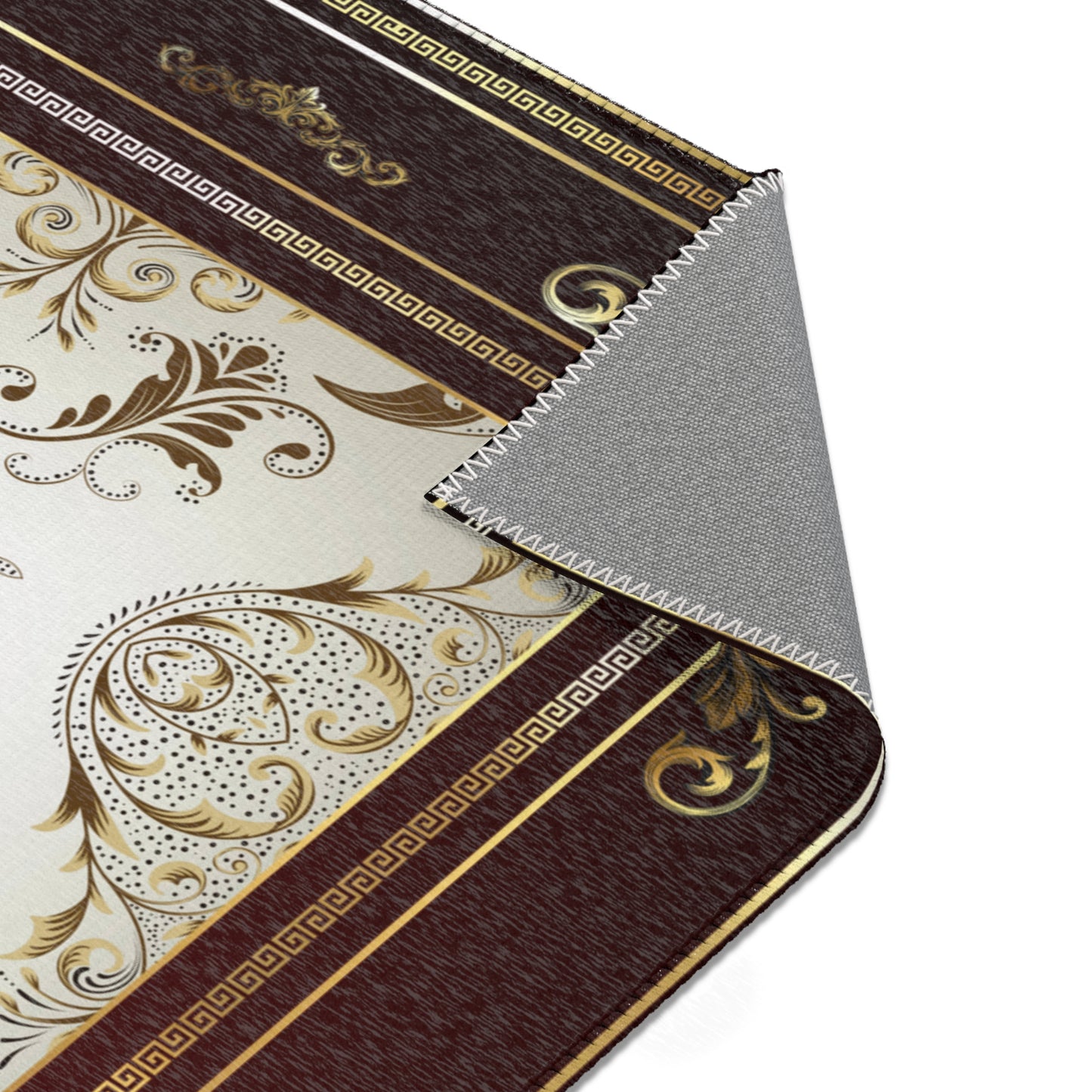 Maroon Khaki Foral Greek Key Area Rugs