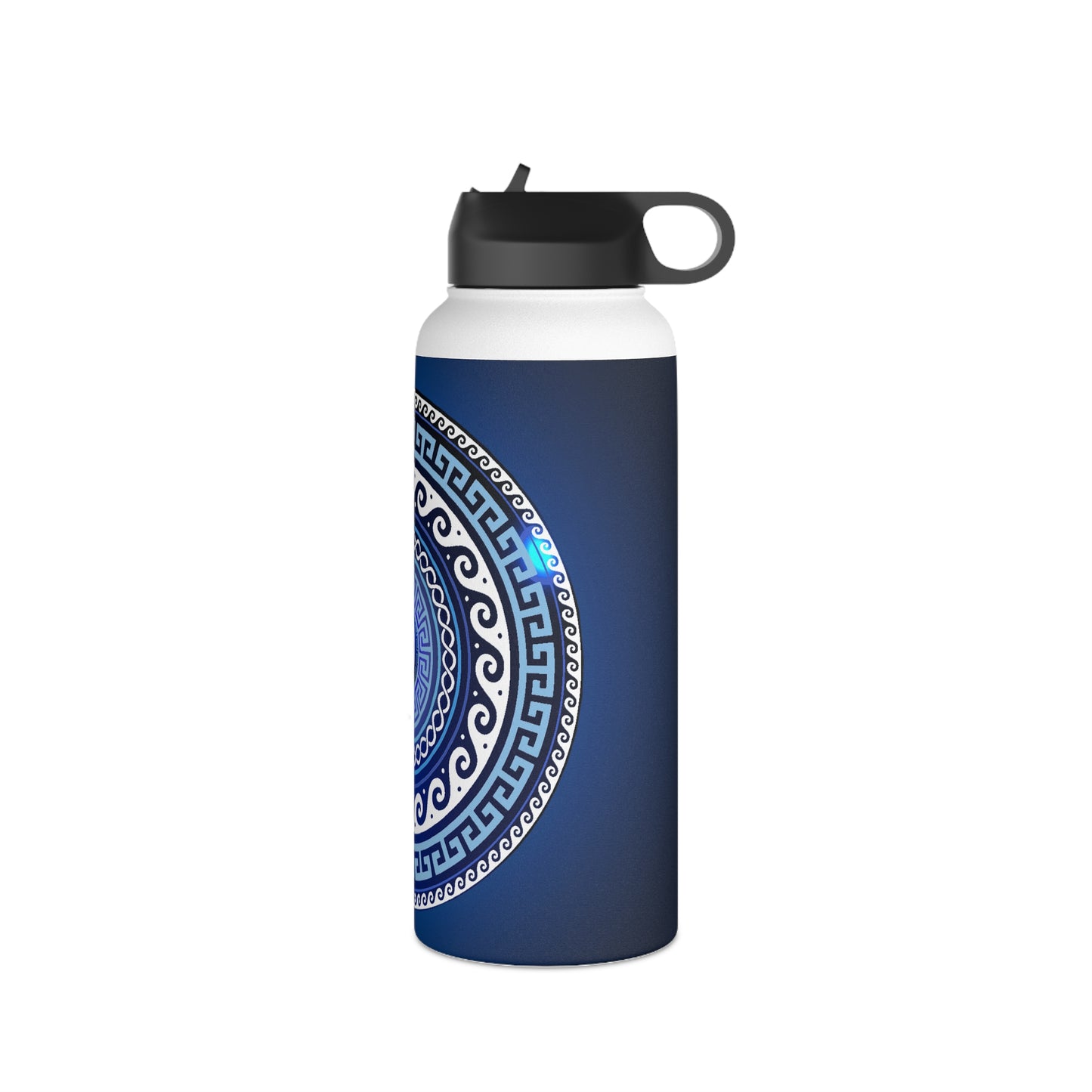 Mati Evil Eye Greek Key Blues Stainless Steel Water Bottle, Standard Lid