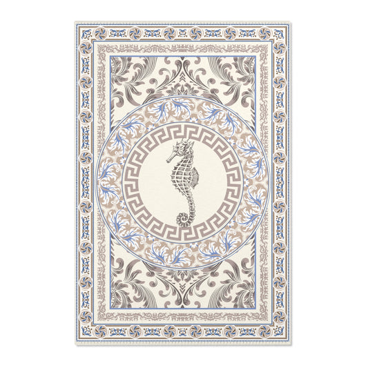 Blue Ornate Baroque Greek Key Area Rugs