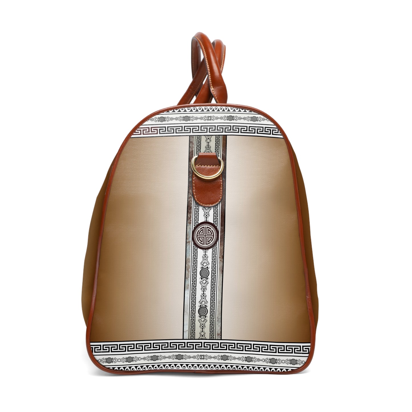 Greek Key Brown Khaki White Waterproof Travel Bag