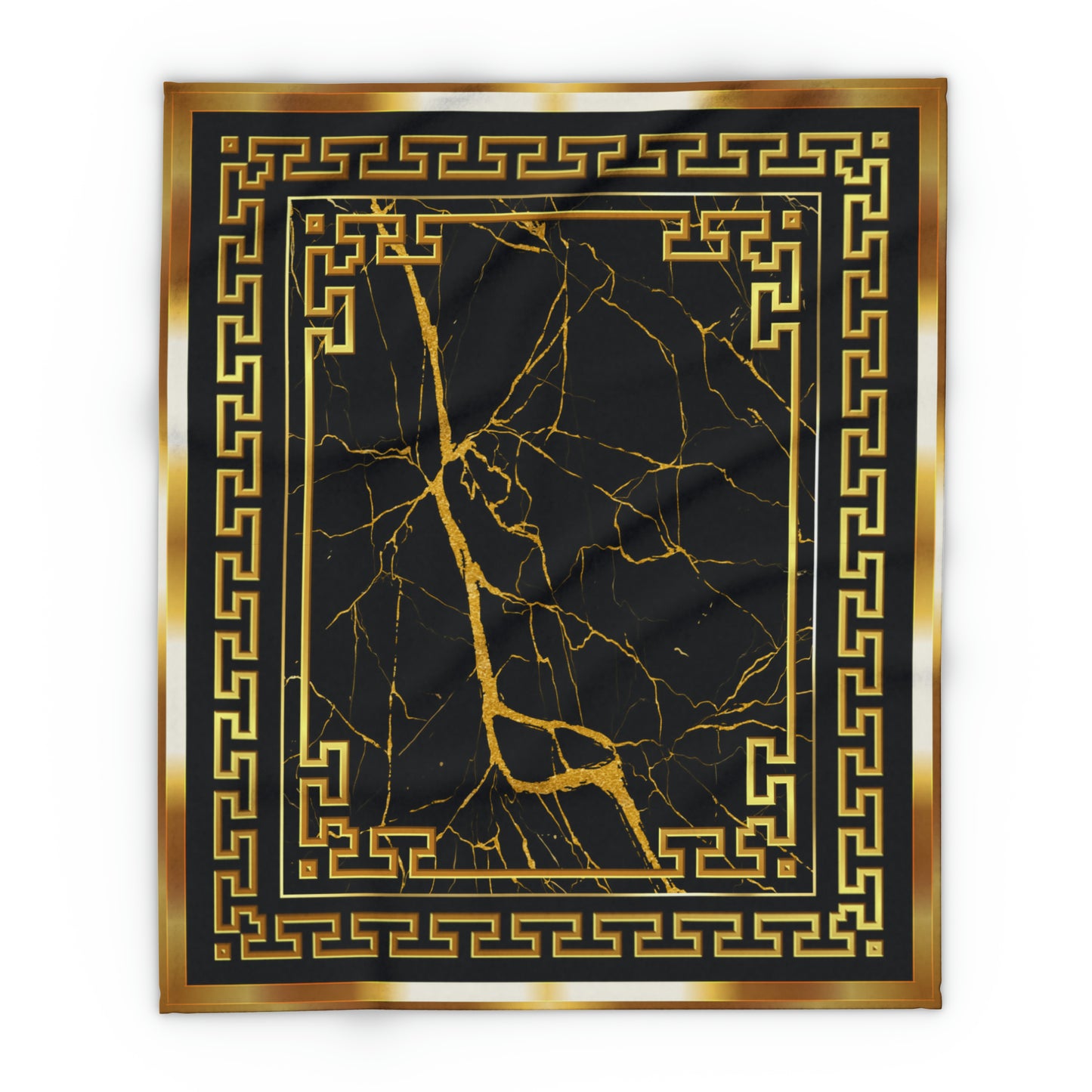 Greek Key Gold Black Marbleized Arctic Fleece Blanket