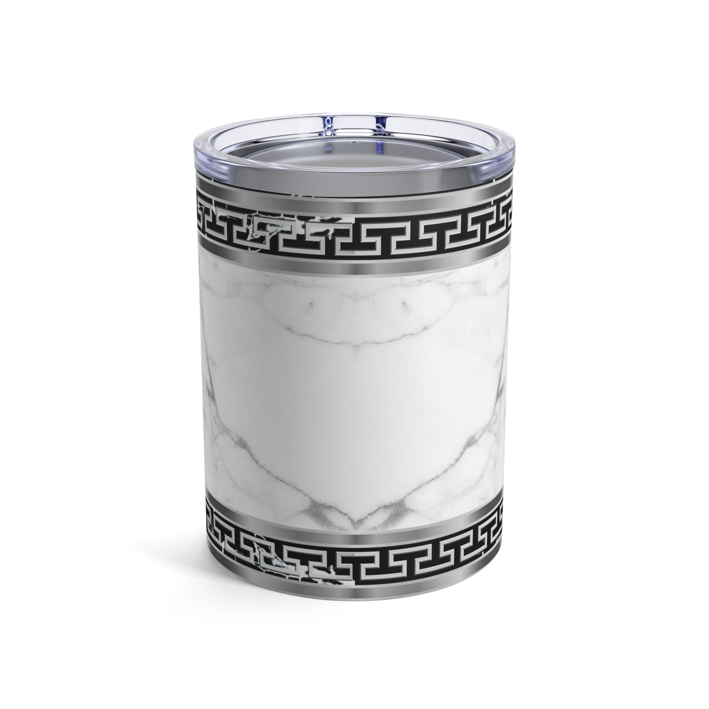 White Grey Marbleized Greek Key Design Tumbler 10oz