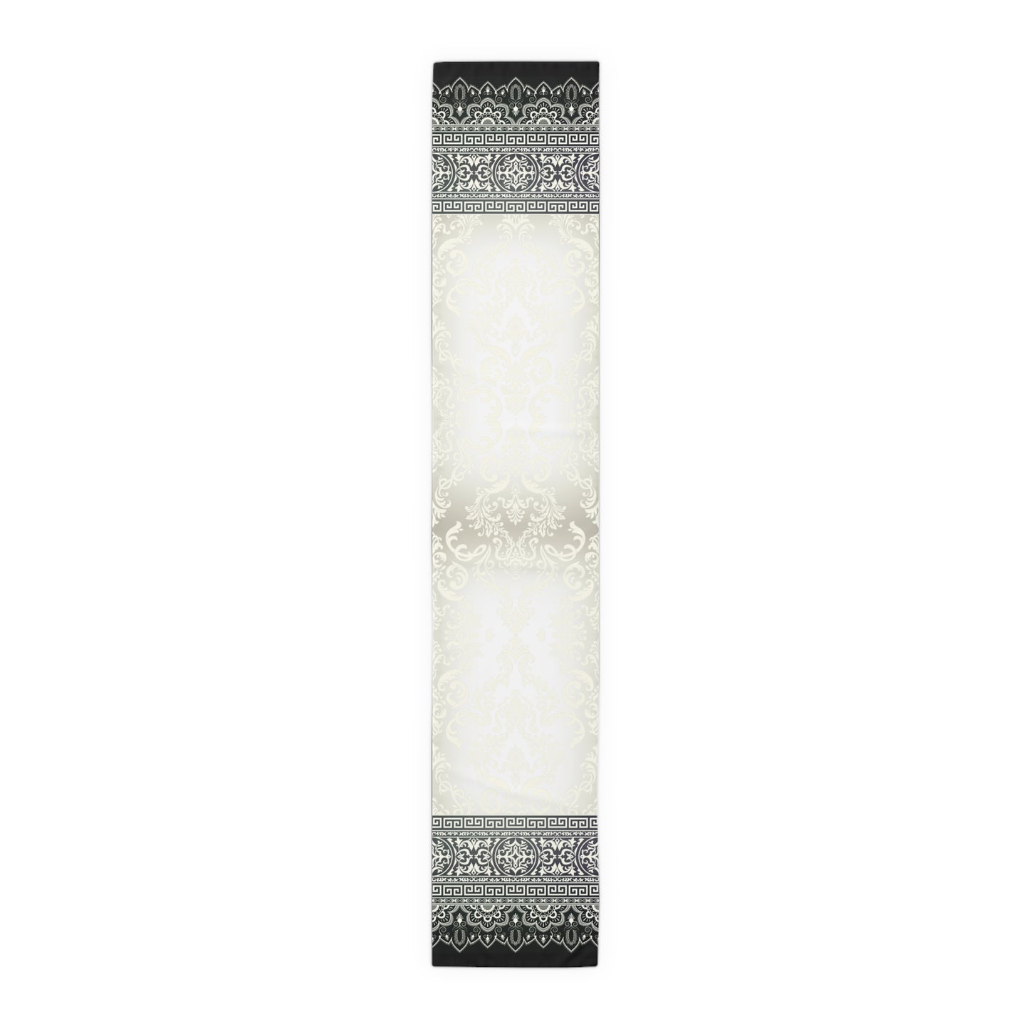 Greek Key Ornate Baroque Cream Black White Table Runner (Cotton, Poly)