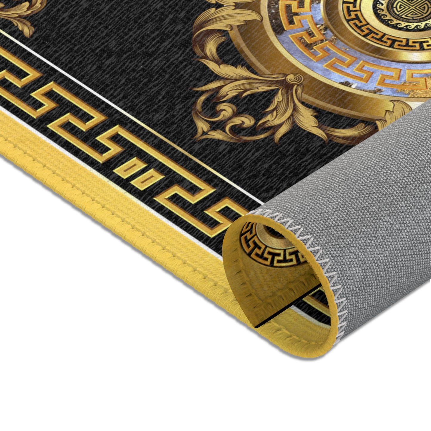 Ornate Baroque Gold Black Medallion Area Rugs