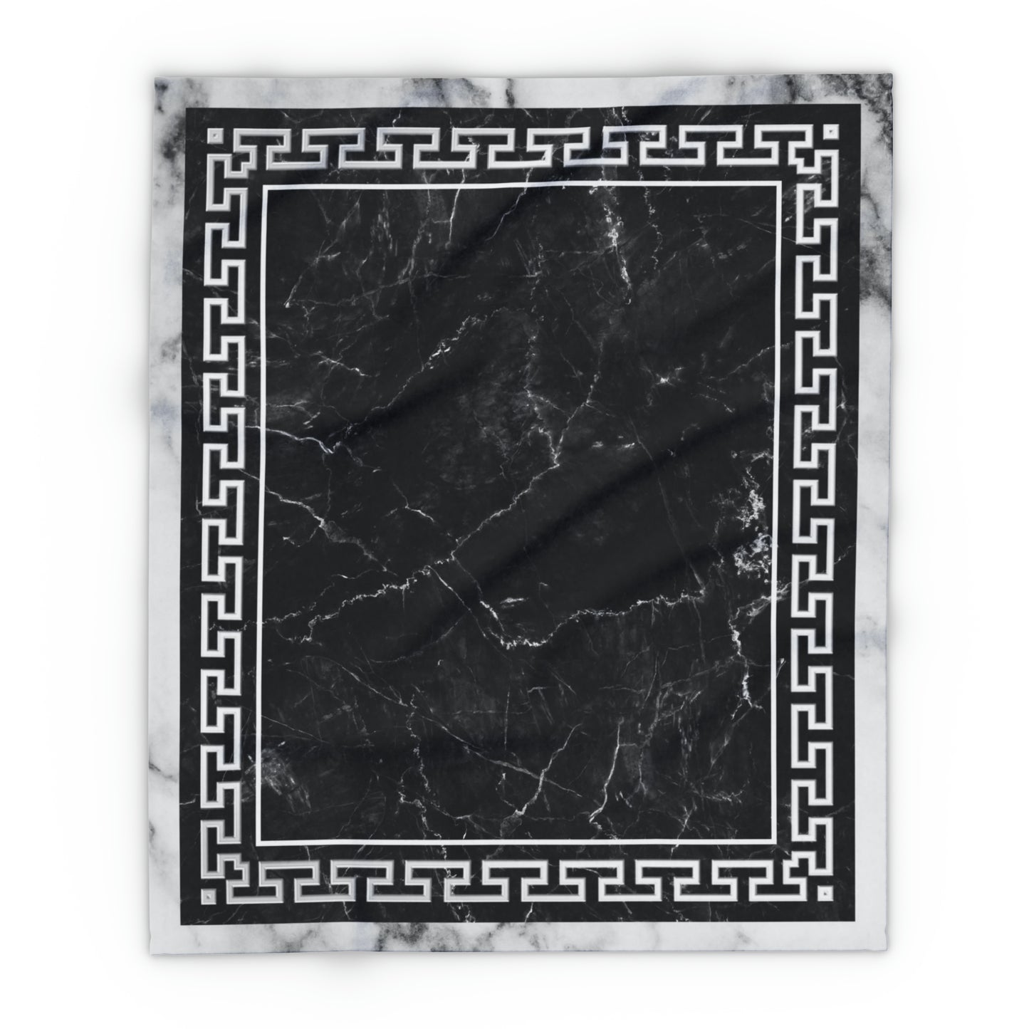 Greek Key Gray Black White Marbleized Arctic Fleece Blanket
