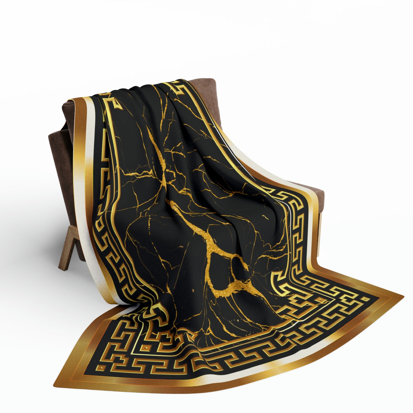 Greek Key Gold Black Marbleized Arctic Fleece Blanket