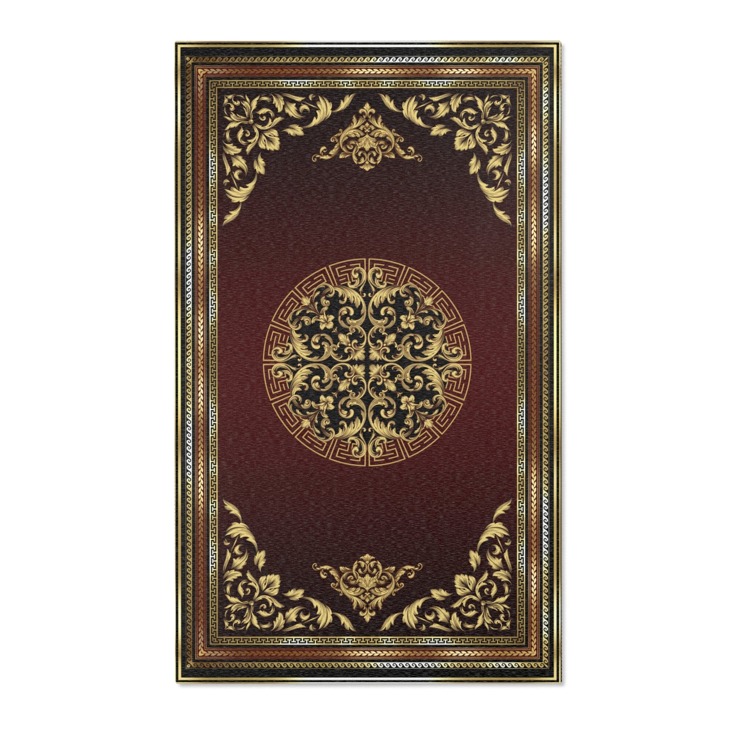 Baroque Ornate Black Gold Maroon Greek Key Area Rugs