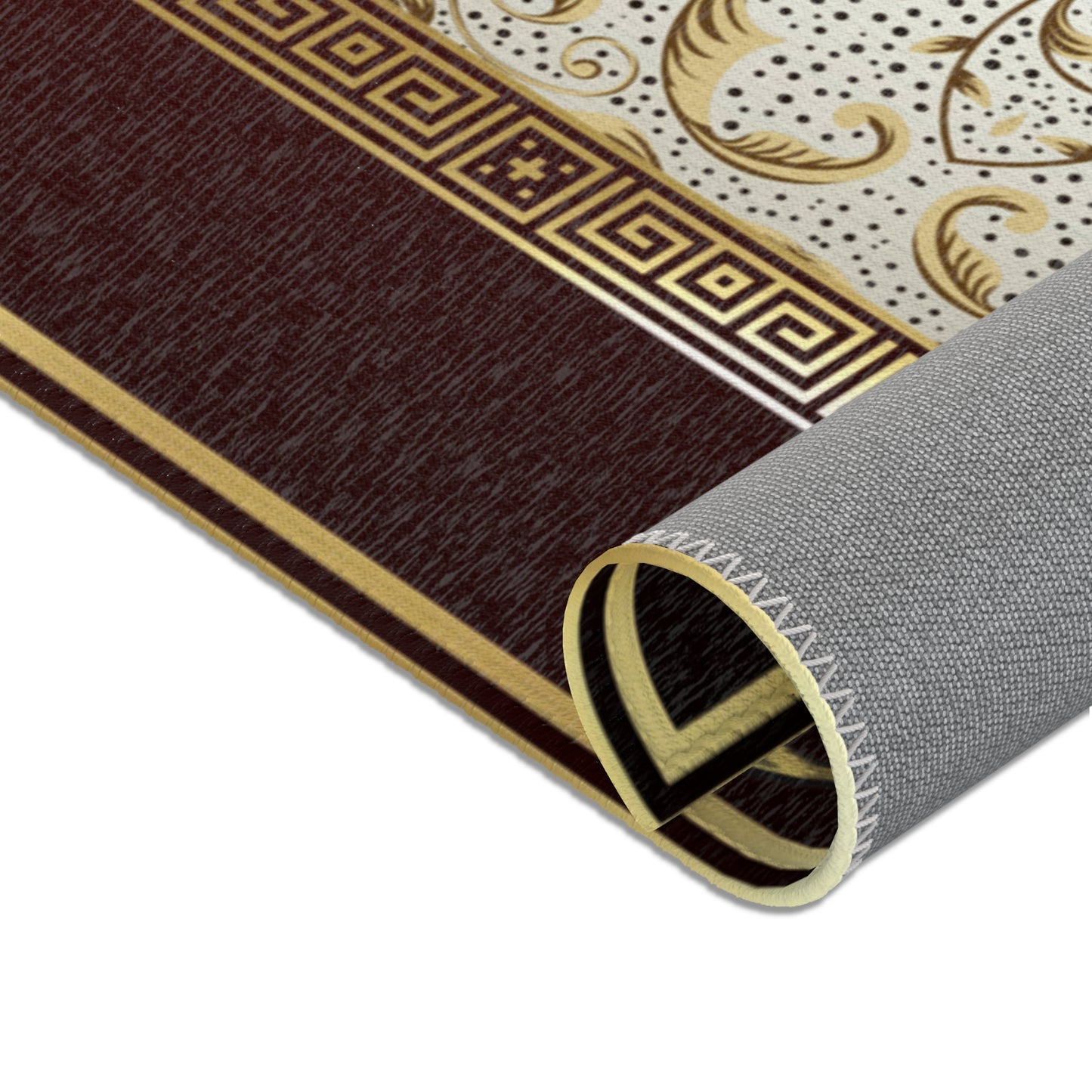 Maroon Khaki Foral Greek Key Area Rugs