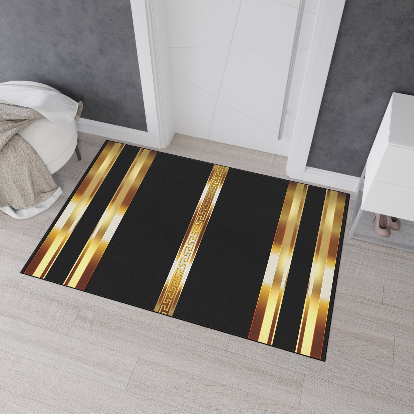Black Gold Greek Key Heavy Duty Door/Kitchen/Bath Floor Mat
