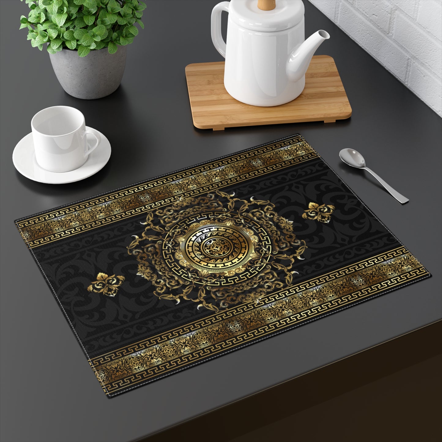 Greek Key Gold Black Ornate Placemat