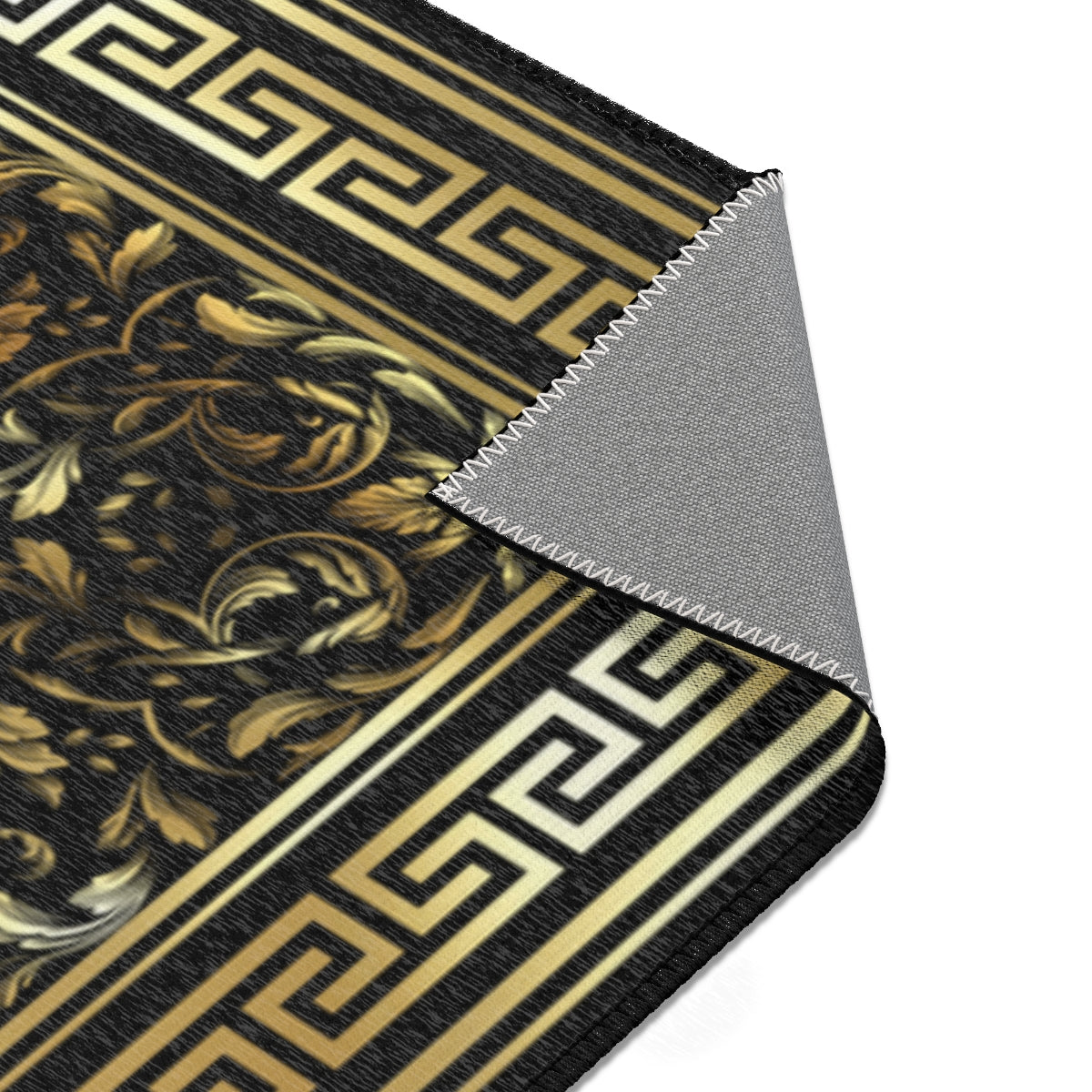 Ornate Baroque Greek Keys Black Gold Cream Area rugs