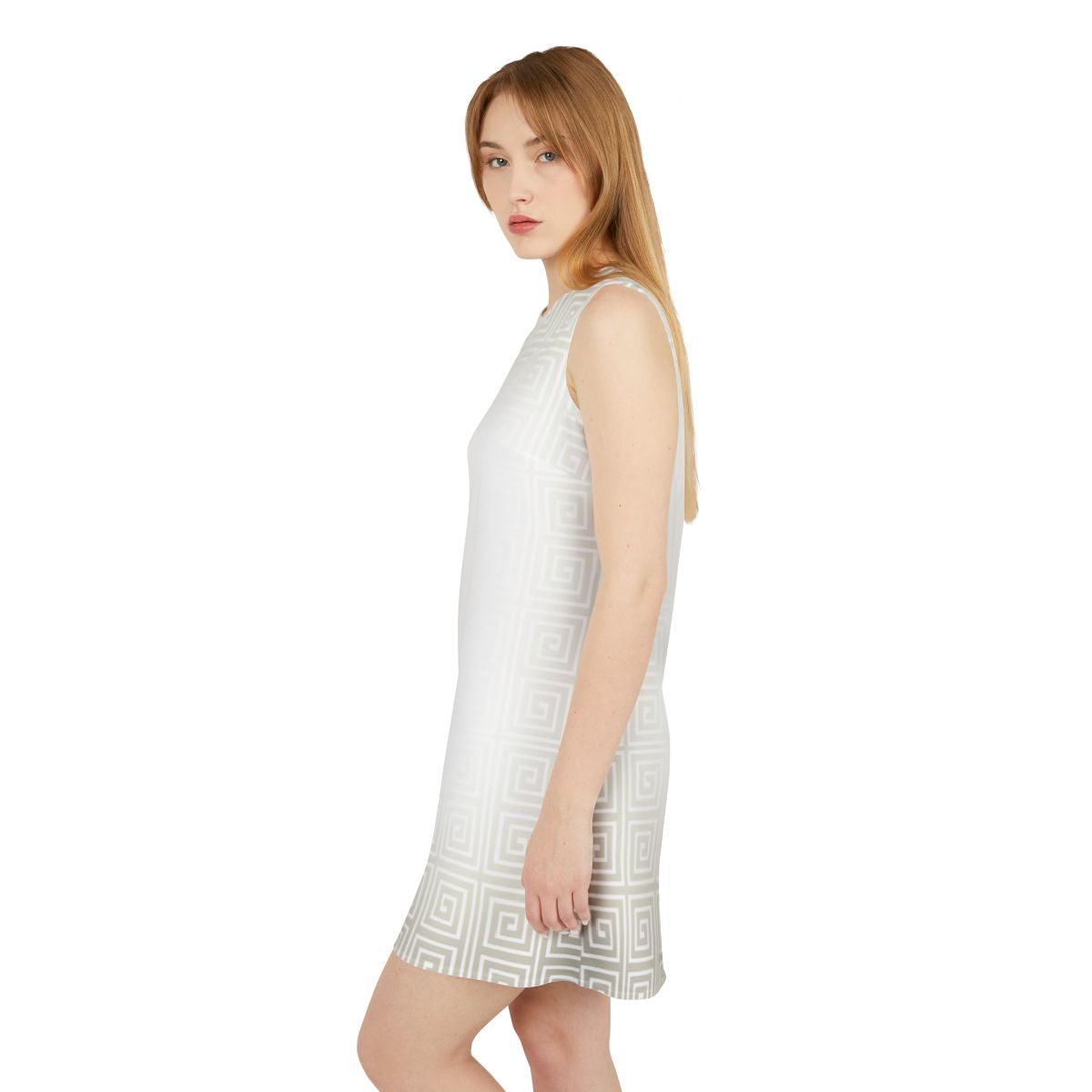 Greek Key Cream White A-line Sleeveless Dress