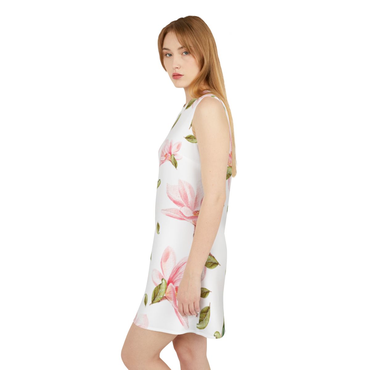 Pink White Green Floral Black A-line Sleeveless Dress
